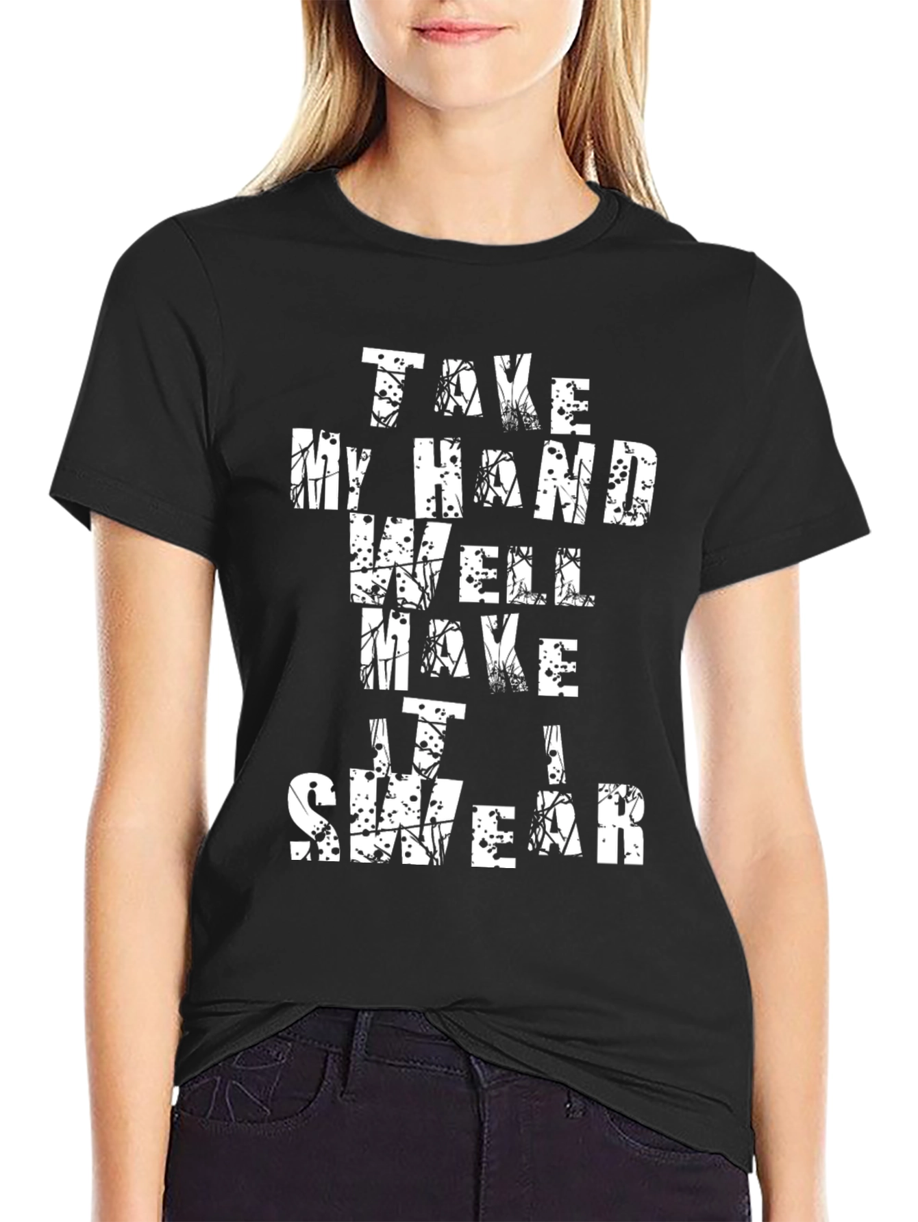 Black Take My Hand Graphic Tee - Stylish Black T-Shirt view 2