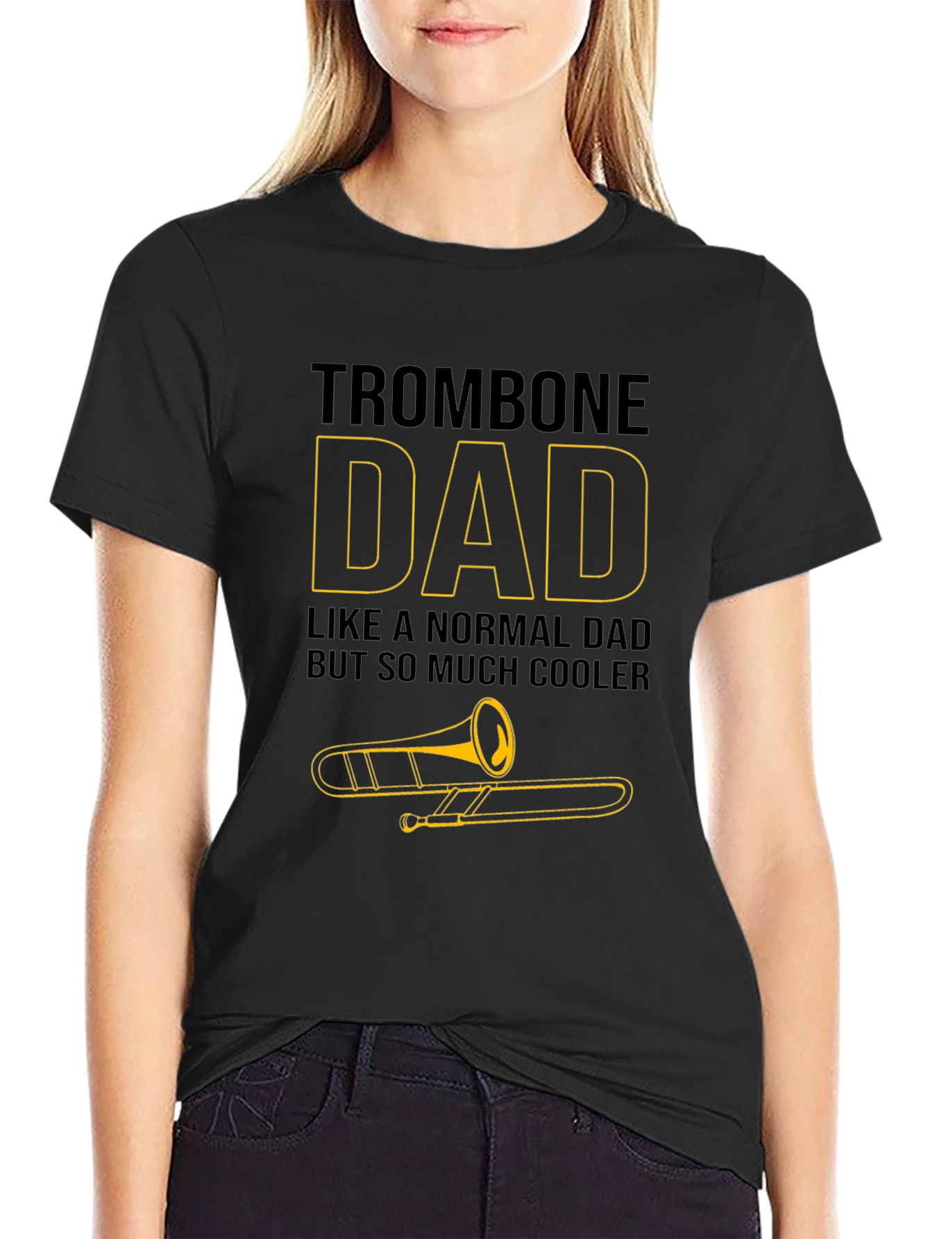Black Trombone Dad Graphic T-Shirt - Musician Father Tee view 2