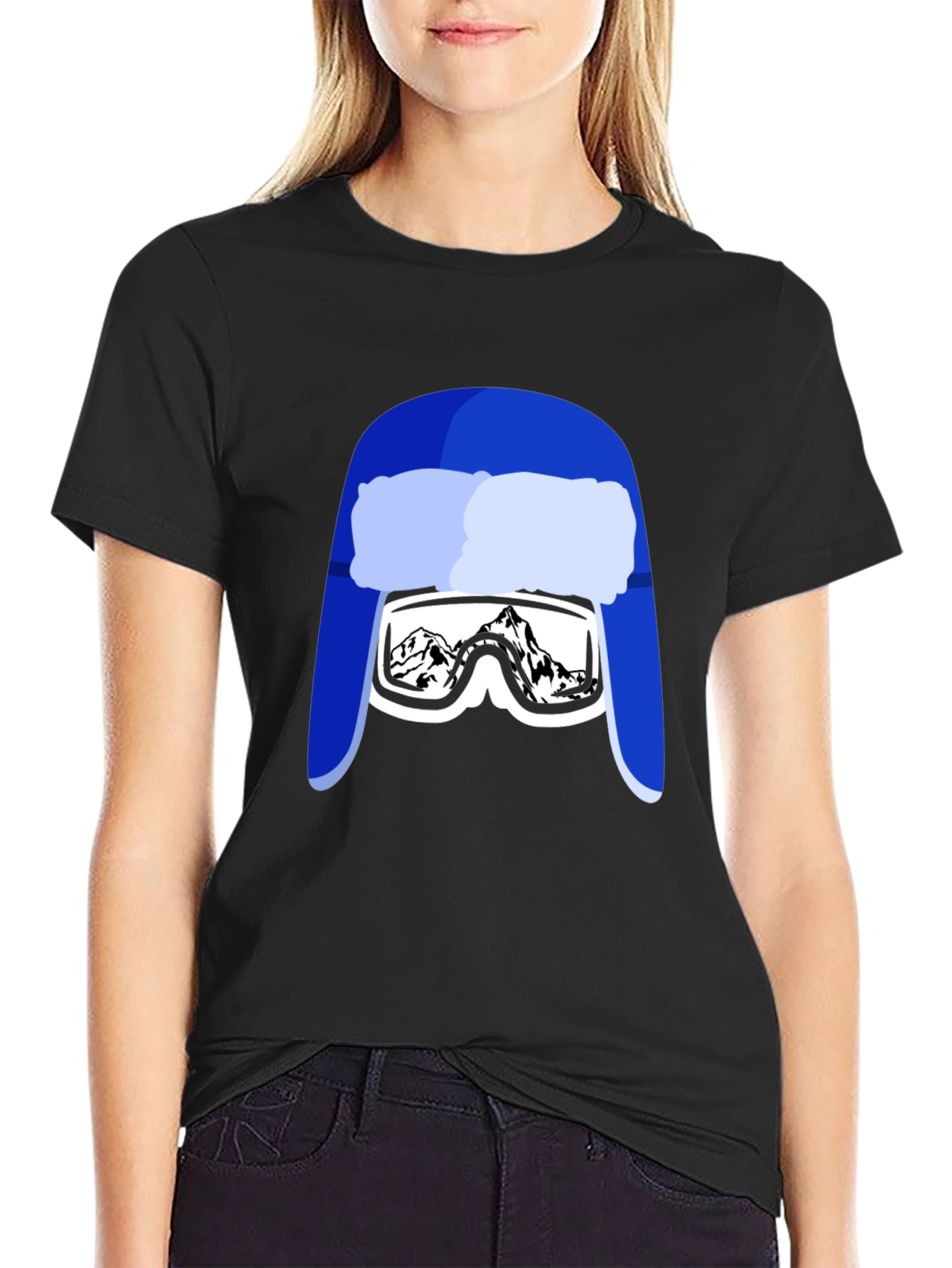 Black Funny Ski Hat Goggles T-Shirt view 2