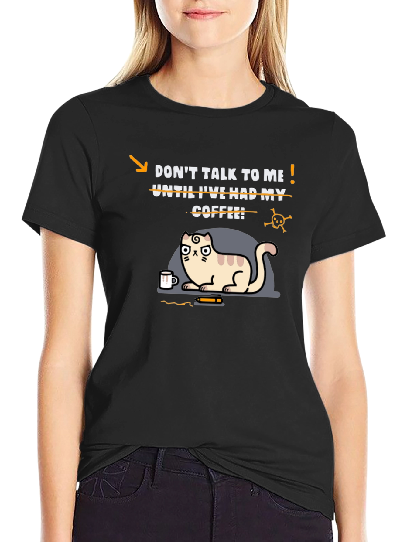 Black Don't Talk to Me Coffee Cat T-Shirt view 2