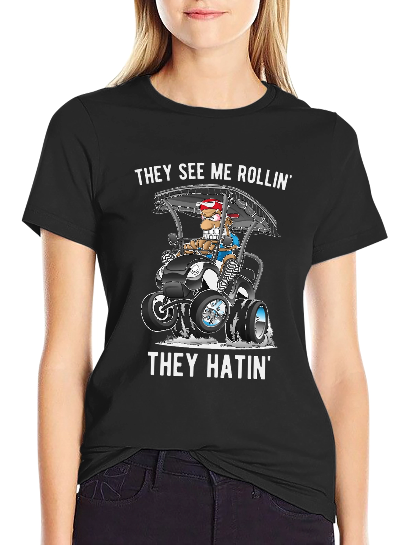 Black They See Me Rollin' T-Shirt view 2