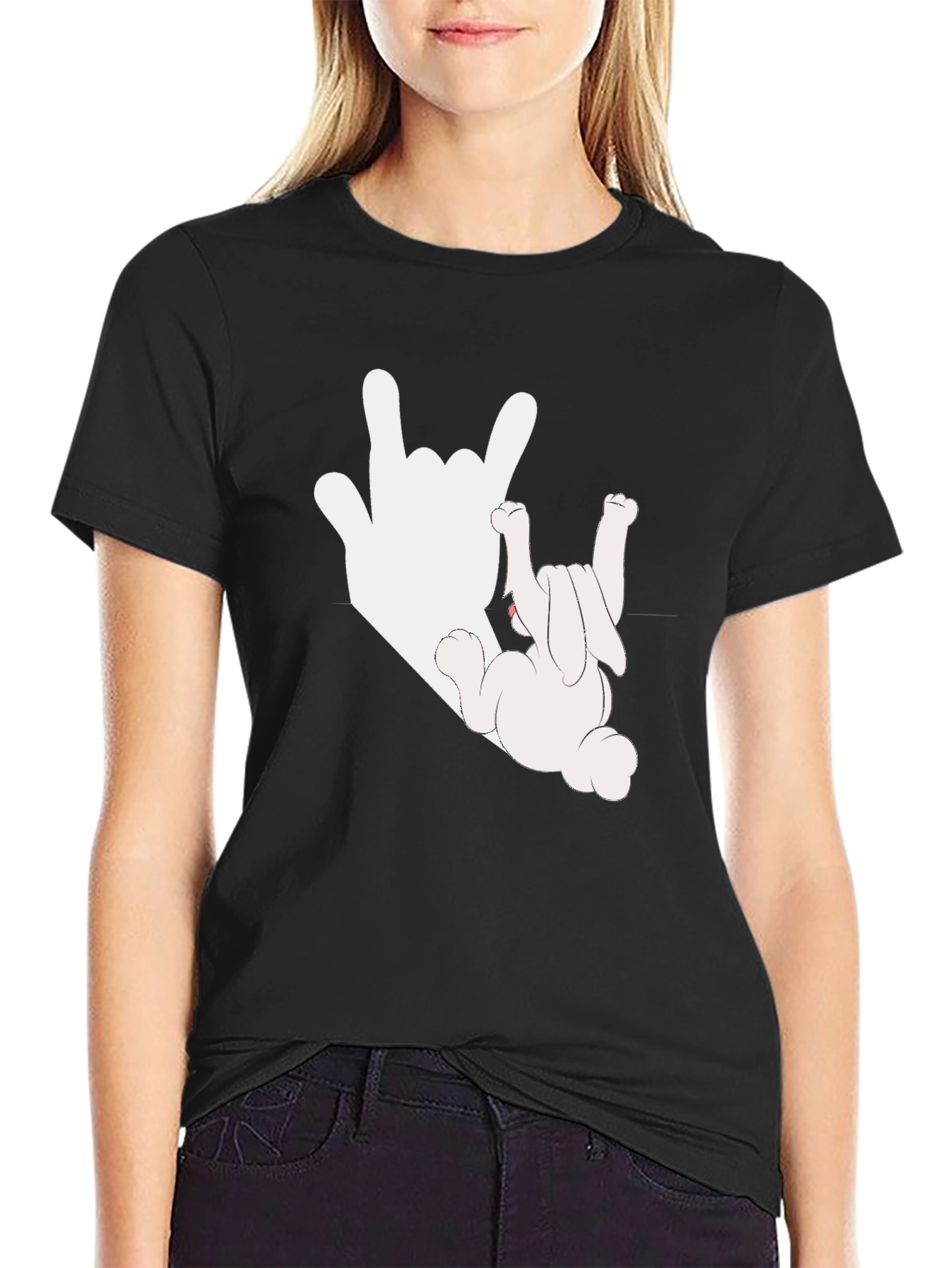 Black Rock On Bunny Graphic Tee - Black Cotton T-Shirt view 2