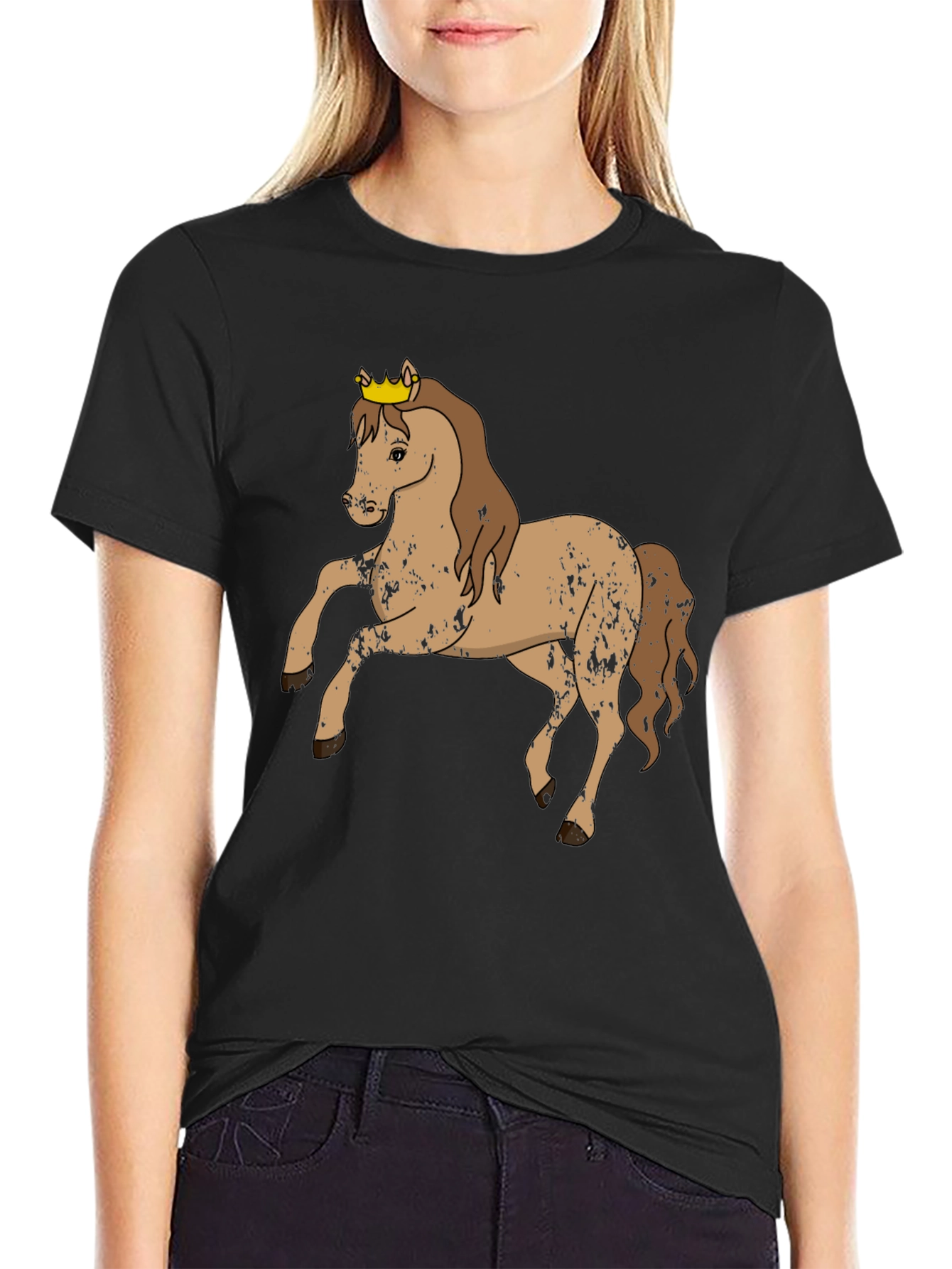 Black Horse Wearing Crown Graphic Tee view 2