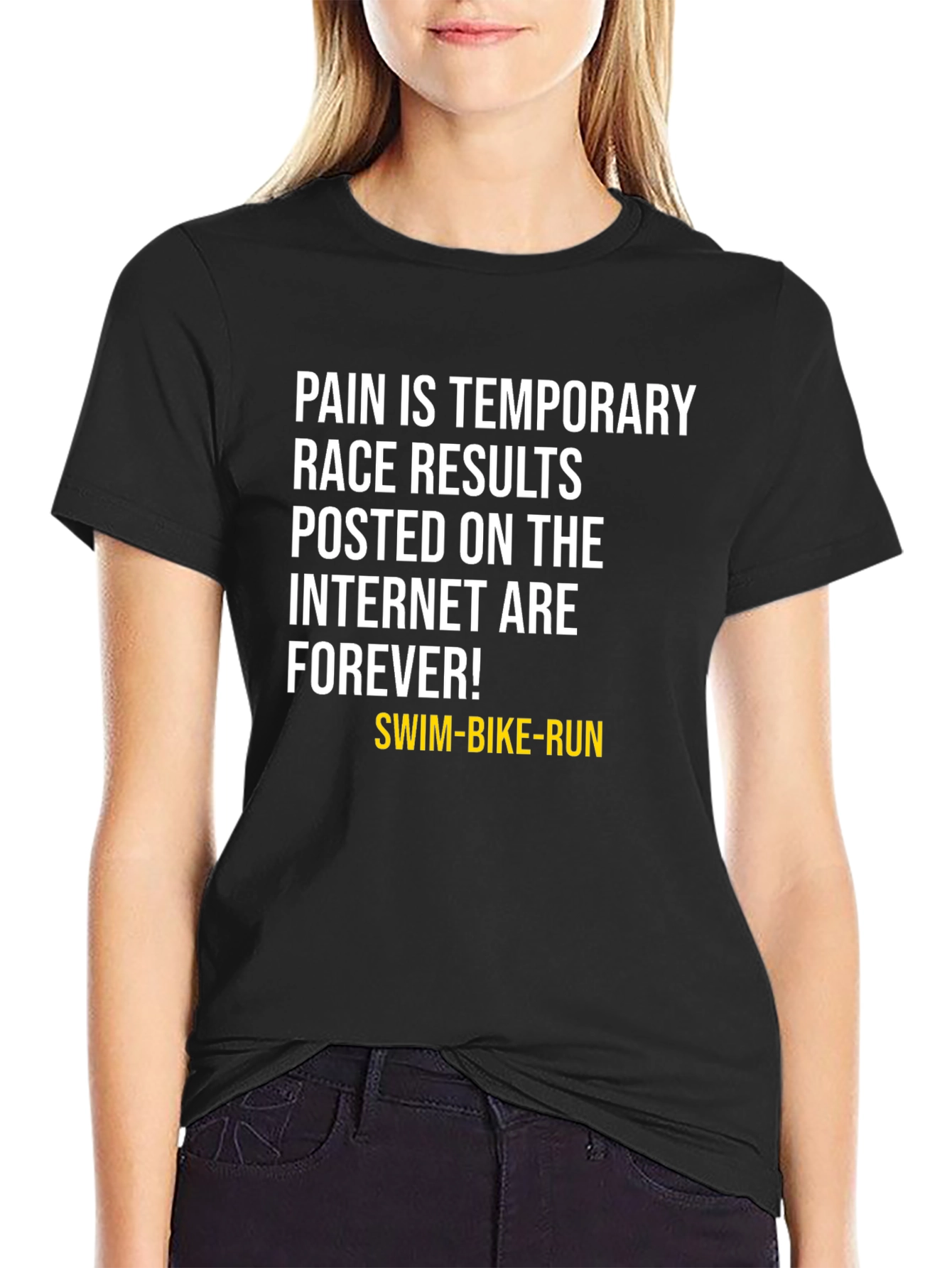 Black Funny Triathlon T-Shirt - Race Results Last Forever view 2