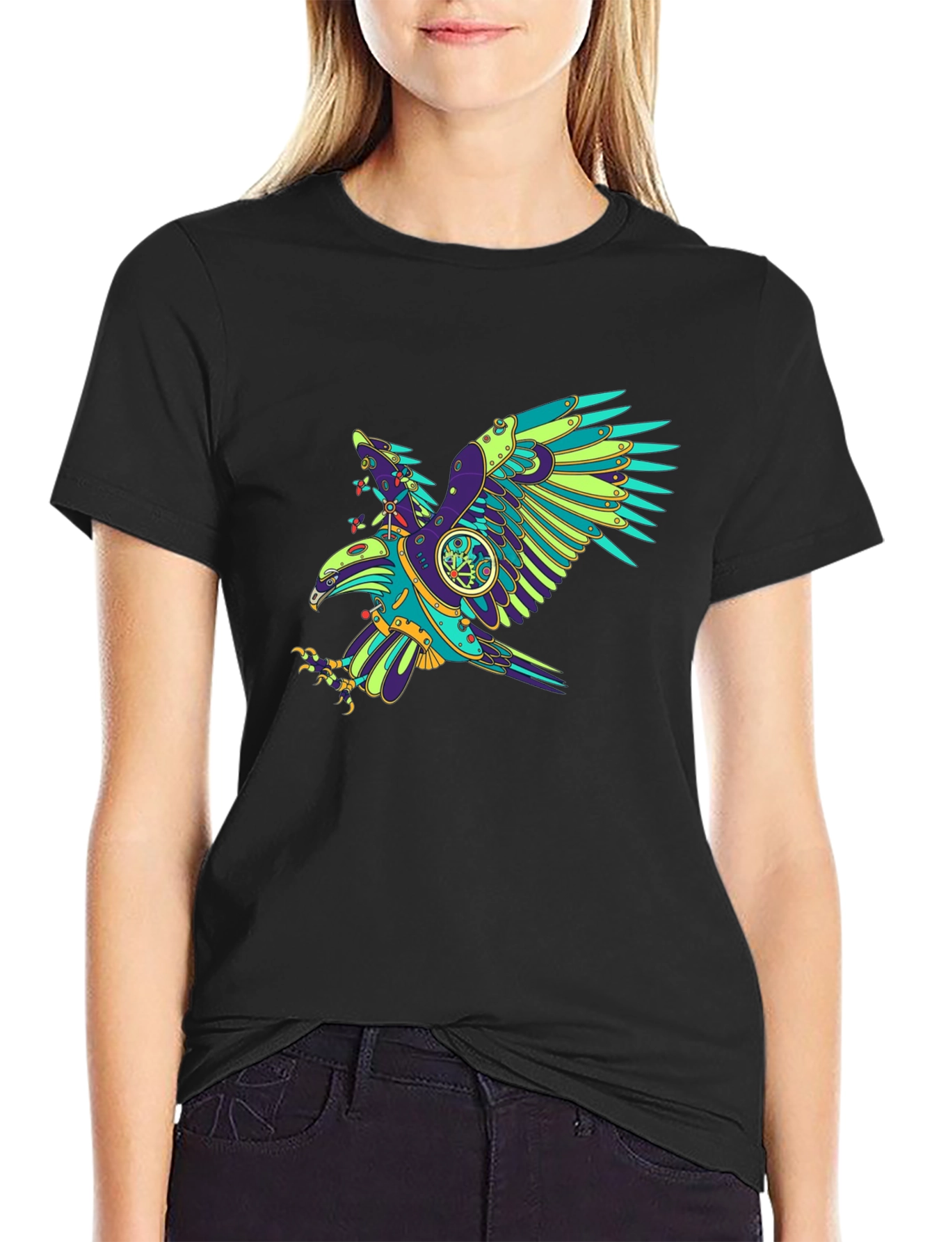 Black Steampunk Eagle Graphic Tee - Cool Design view 2