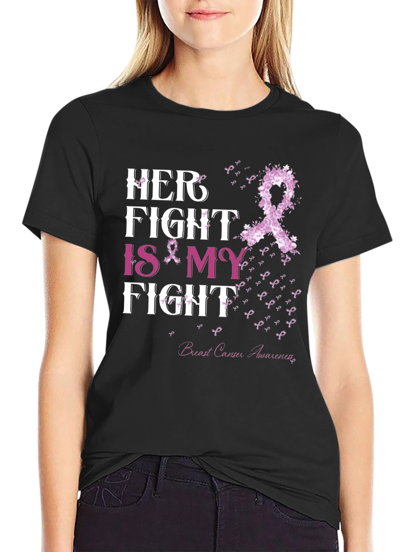 Black Her Fight is My Fight T-Shirt Breast Cancer Awareness view 2