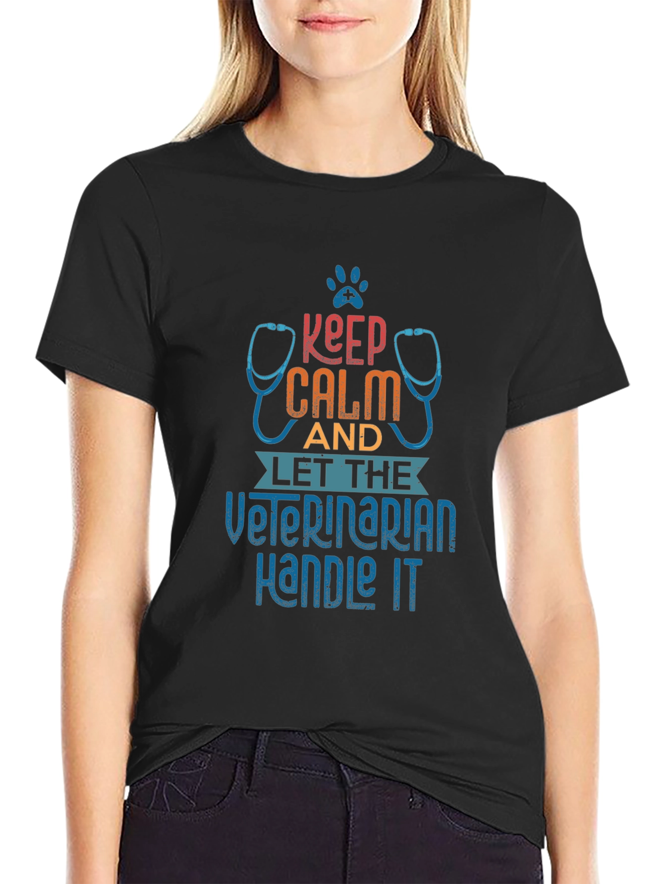 Black Keep Calm Veterinarian Handle It T-Shirt view 2