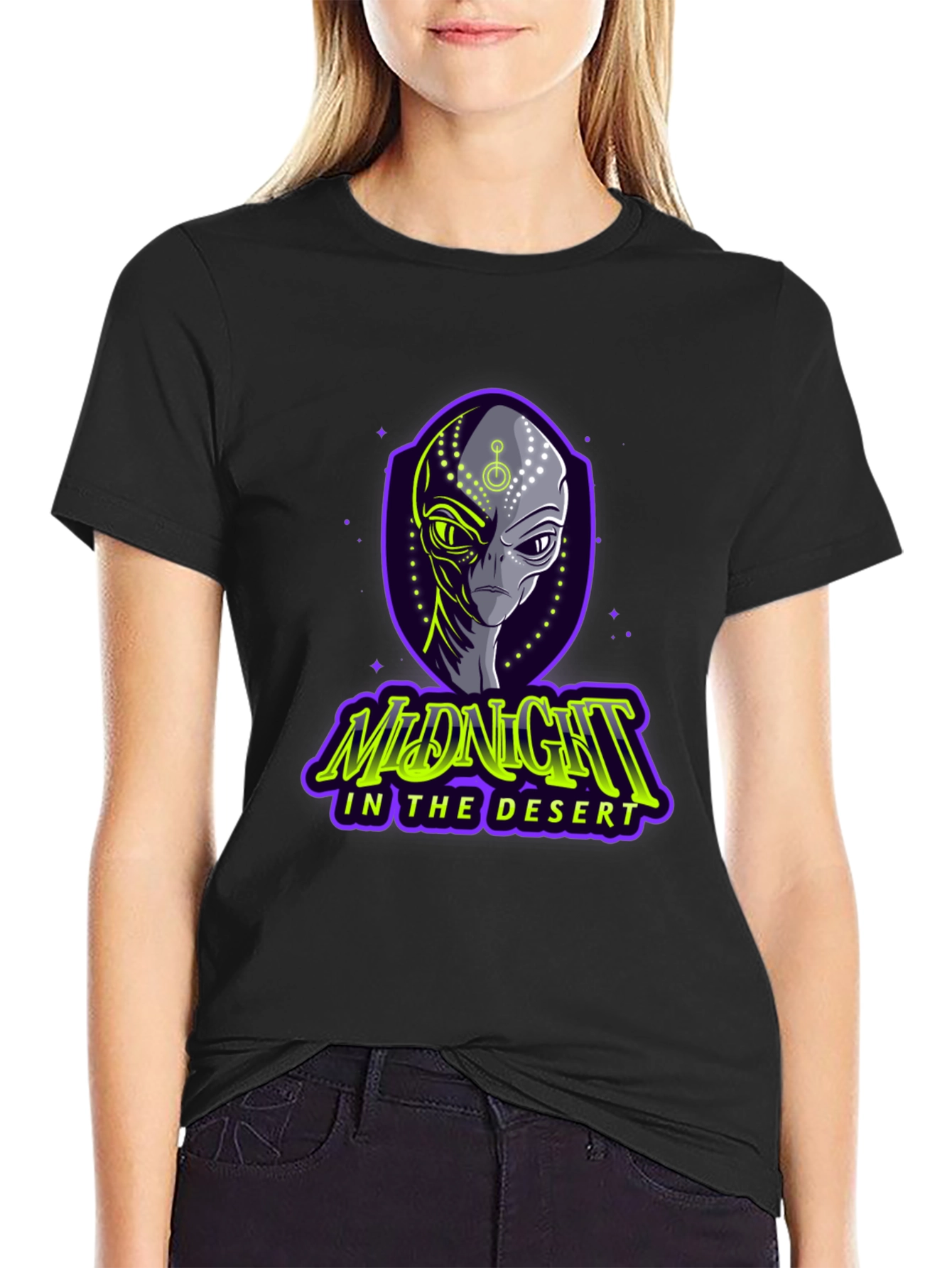 Black Midnight in the Desert Alien Graphic Tee view 2