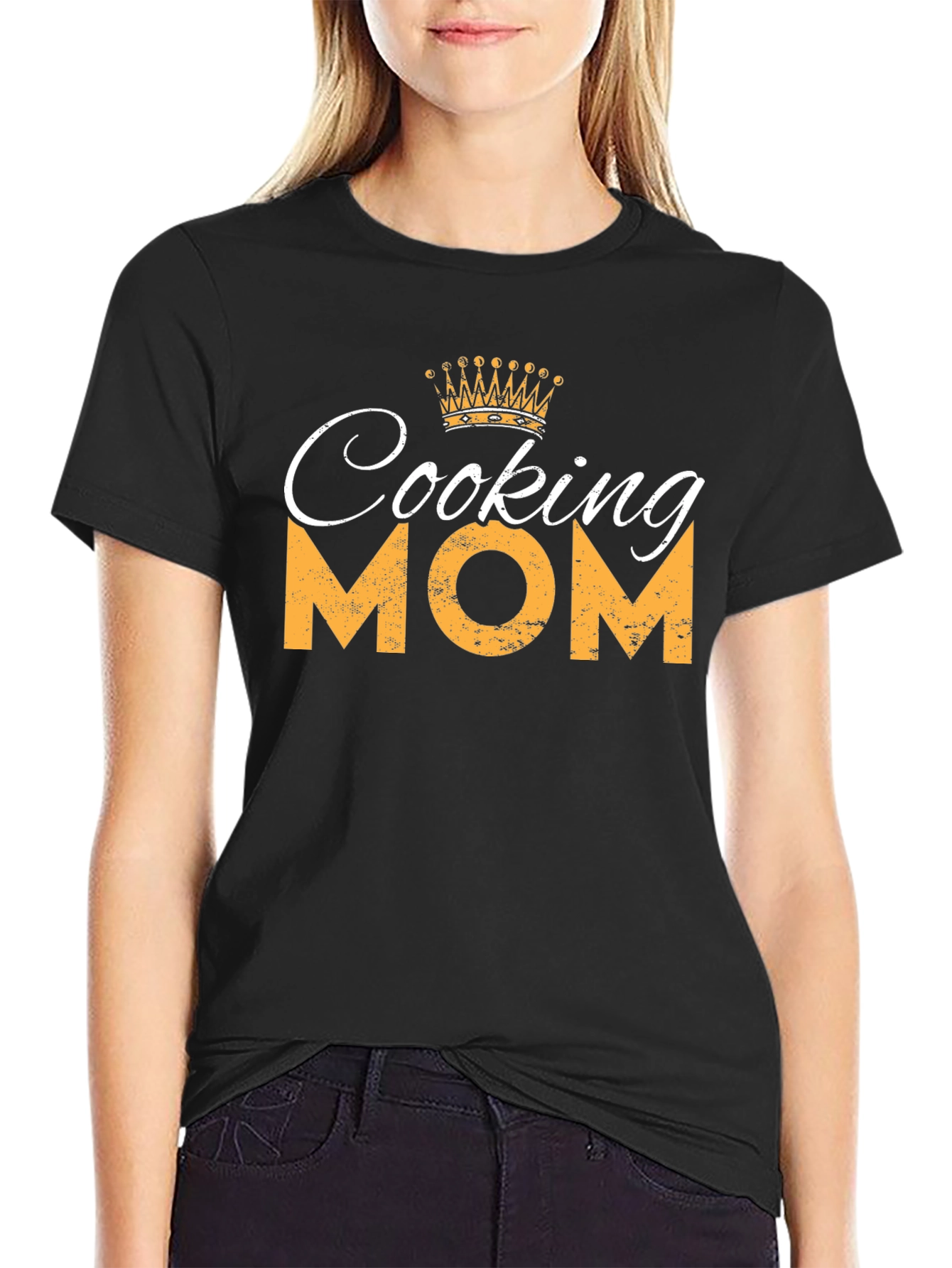 Black Cooking Mom T-Shirt - Black Crew Neck Tee view 2