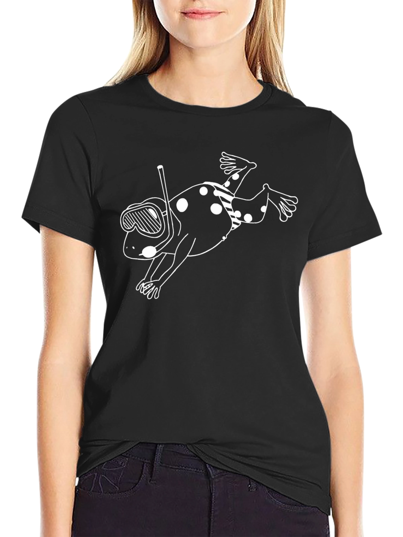 Black Funky Diving Frog Graphic T-Shirt view 2
