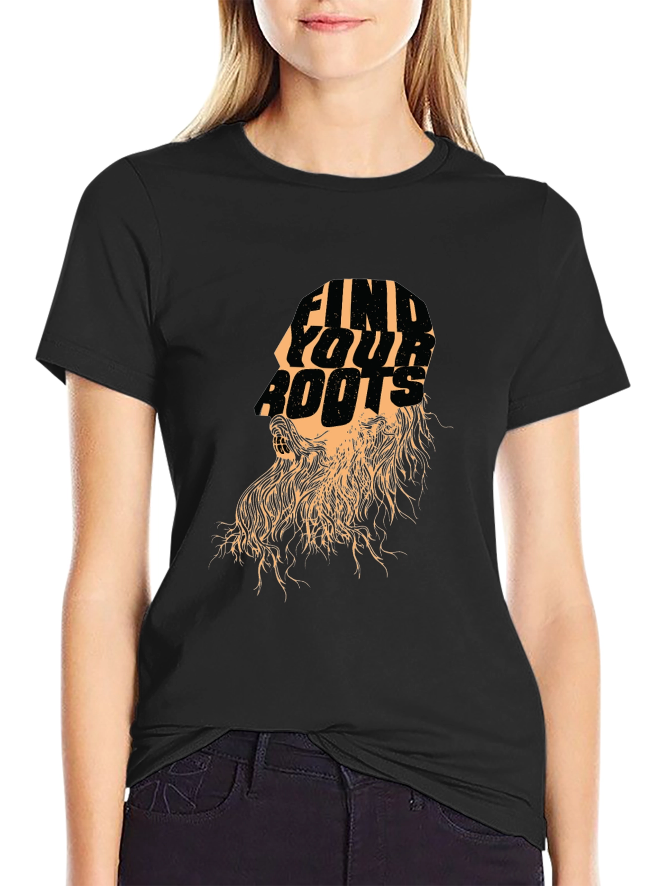 Black Find Your Roots Graphic Print Tee - Stylish Black T-Shirt view 2