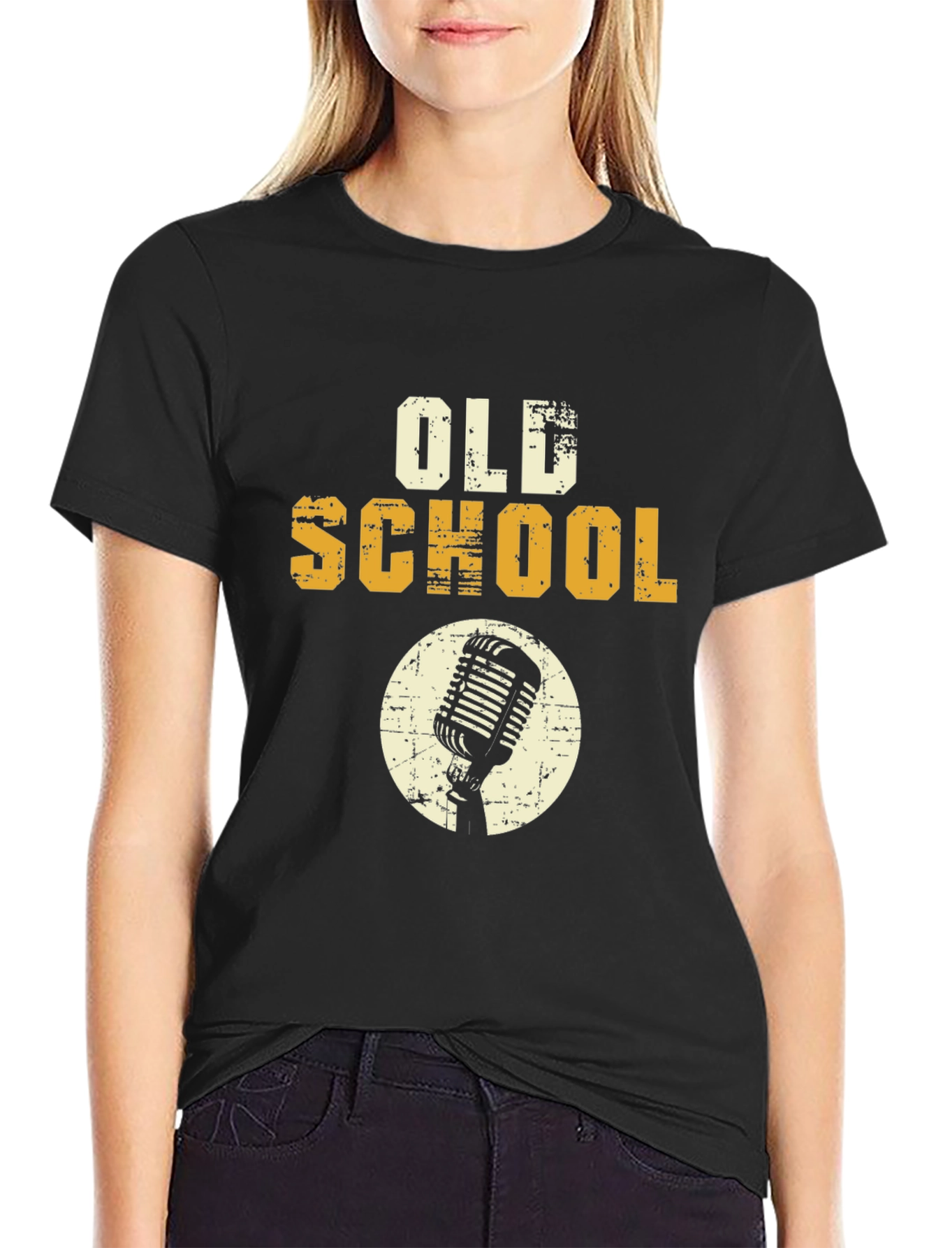 Black Old School Microphone Graphic Tee view 2