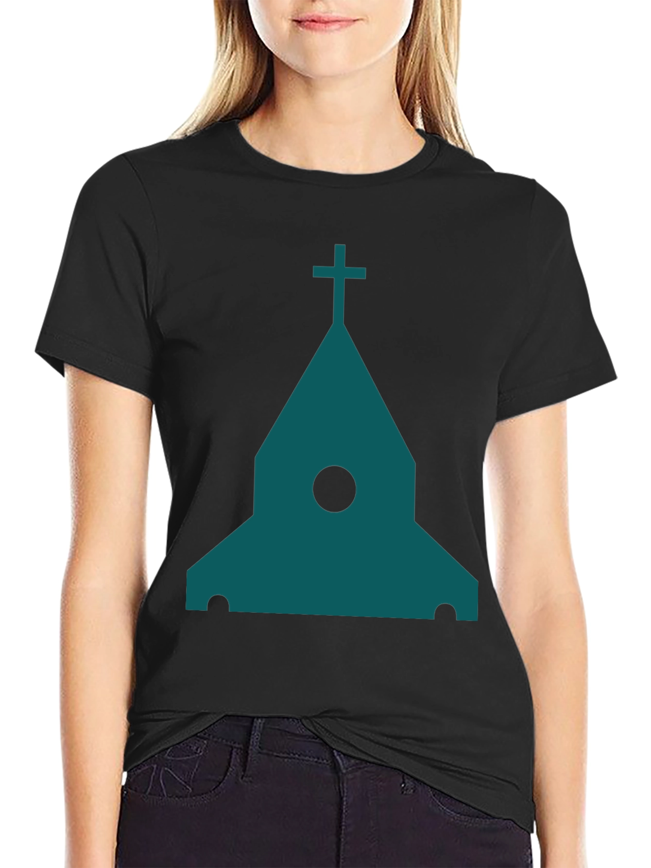 Black Modern Church Graphic Tee - Black Cotton Blend view 2