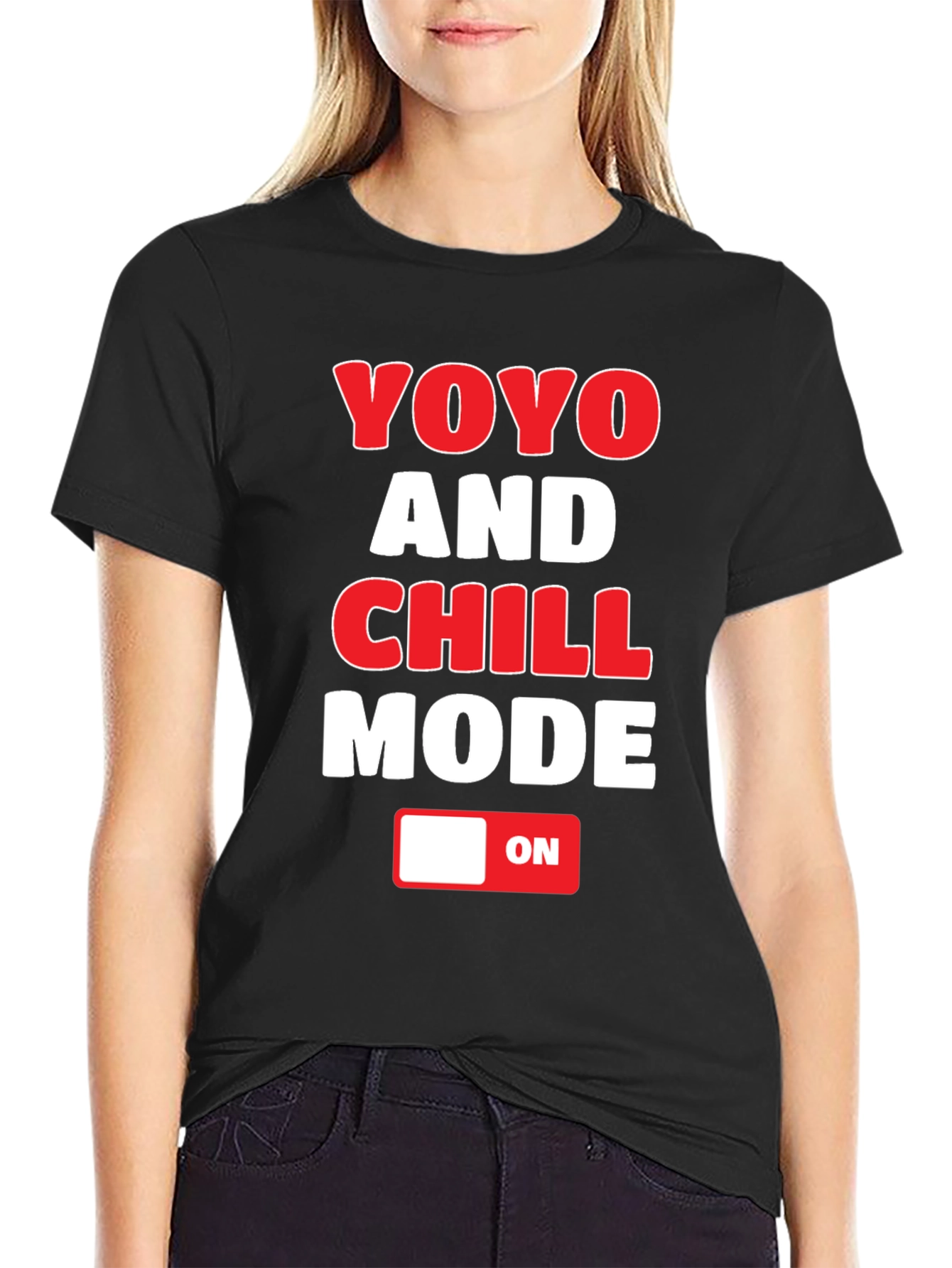 Black YOYO and CHILL Mode T-Shirt - Novelty Graphic Tee view 2