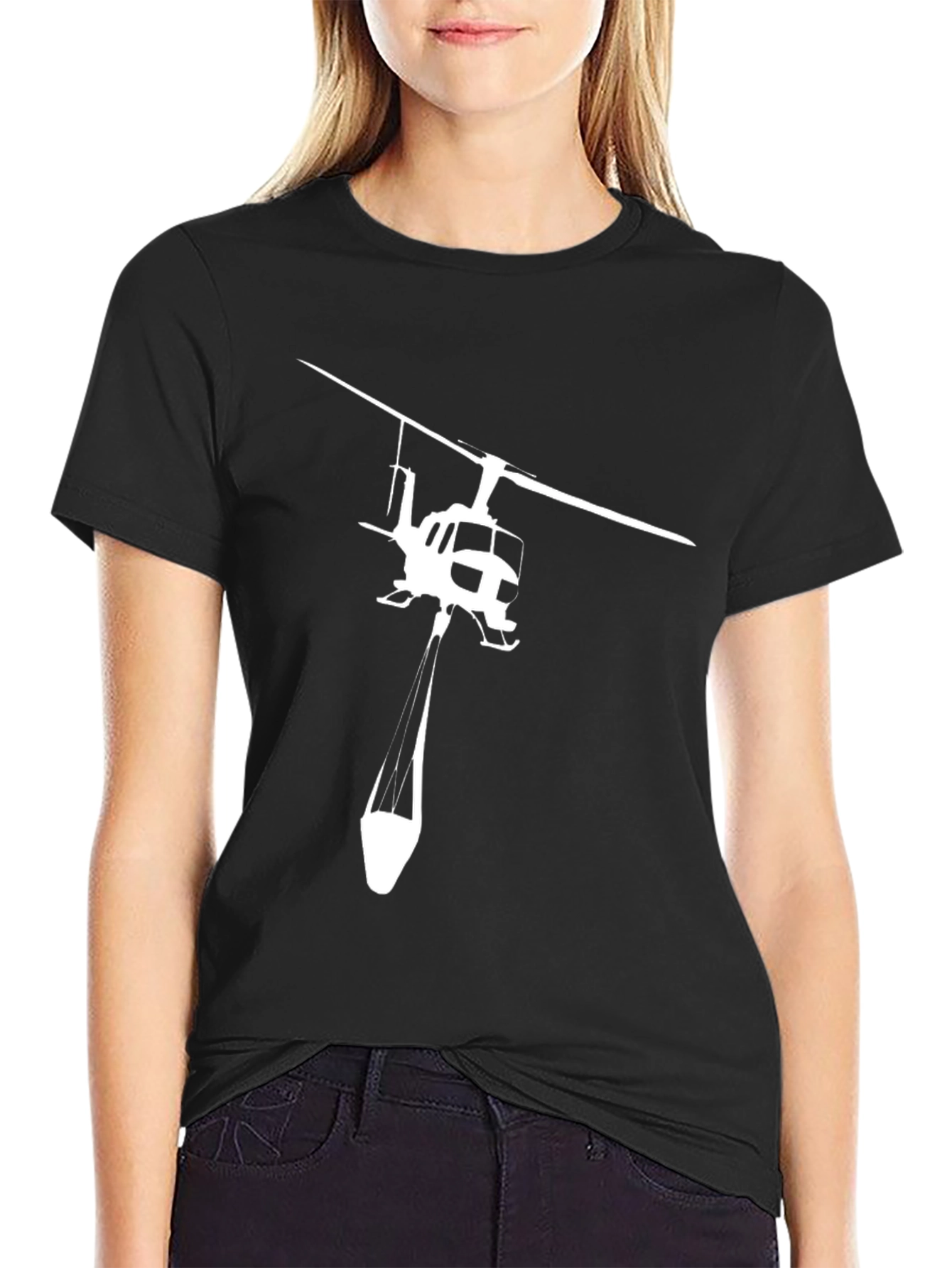 Black Helicopter Graphic T-Shirt - Black Cotton Tee view 2