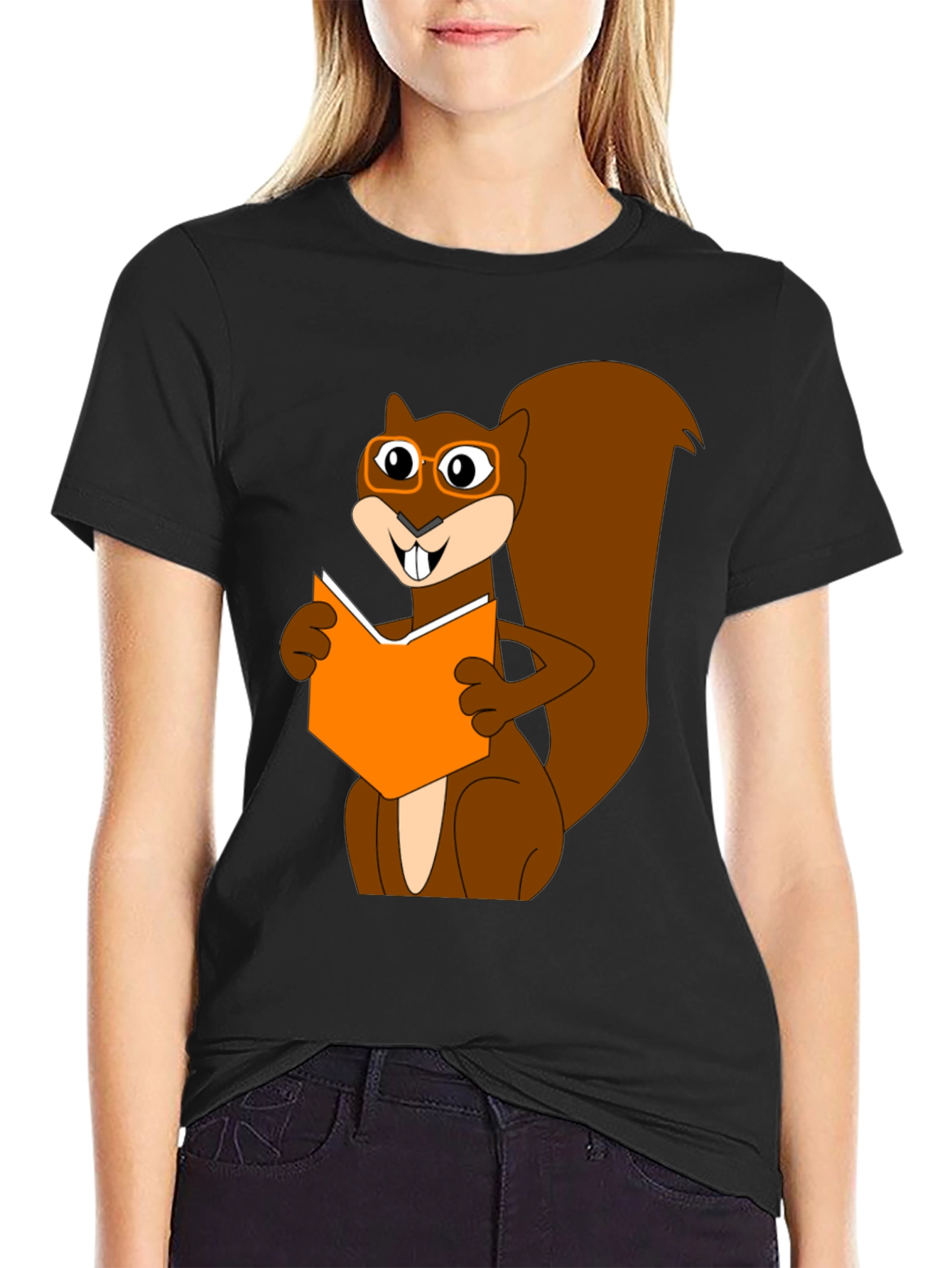 Black Bookworm Squirrel Graphic T-Shirt view 2