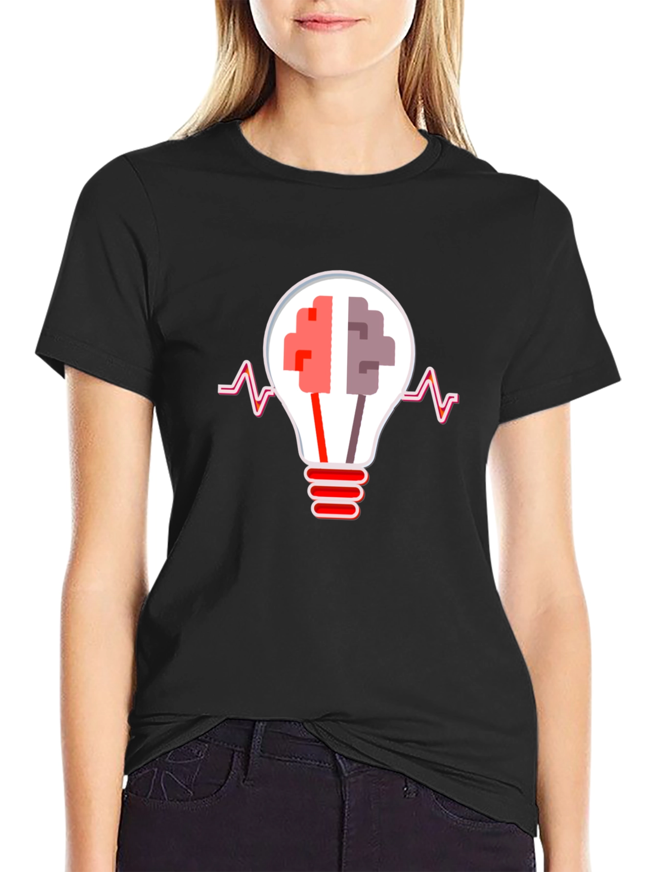 Black Brainstorm Tee: Lightbulb Brain Graphic T-Shirt view 2
