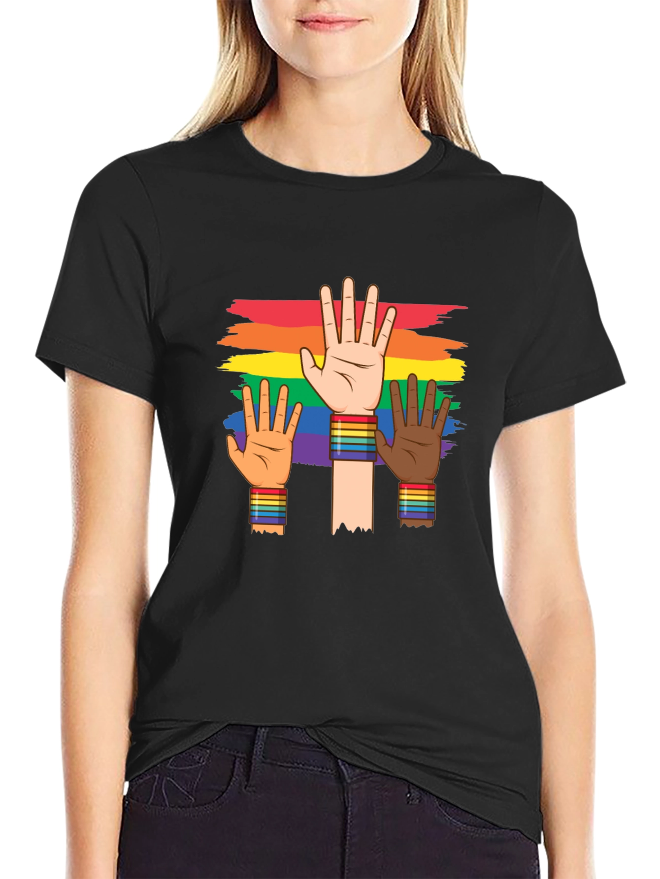 Black Pride Diversity T-Shirt: Rainbow Hands view 2