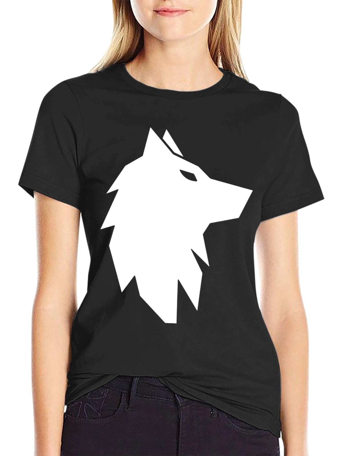 Black Geometric Wolf Graphic Tee - Black view 2