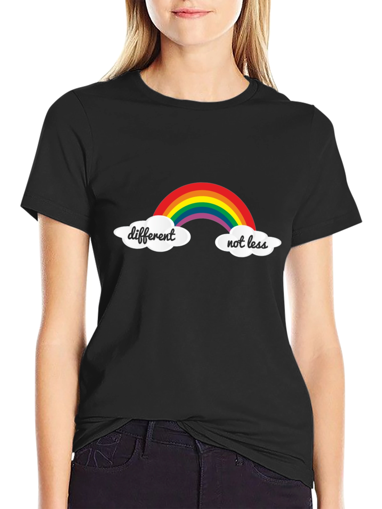 Black Different Not Less Rainbow T-Shirt - Black view 2