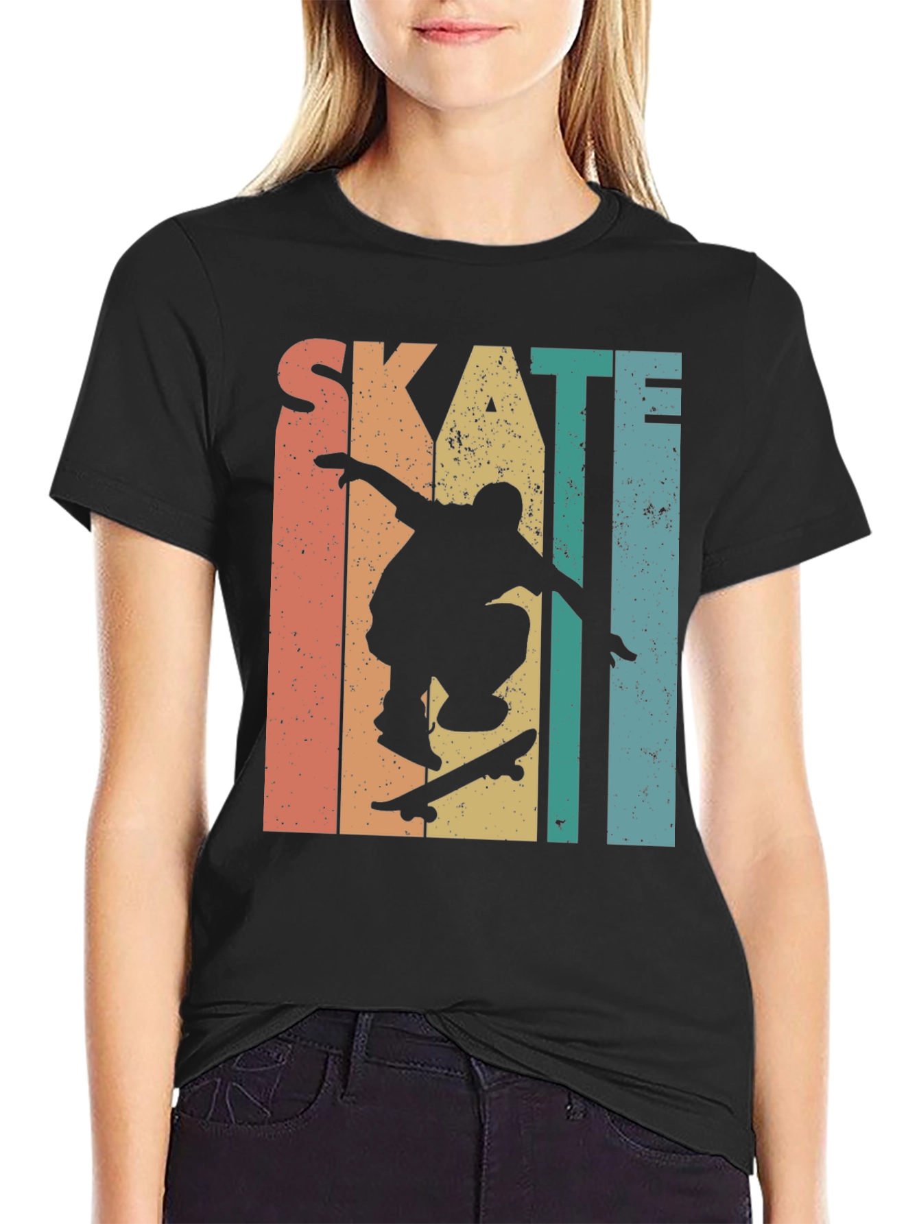 Black Skateboarding Retro Graphic Tee - Black view 2