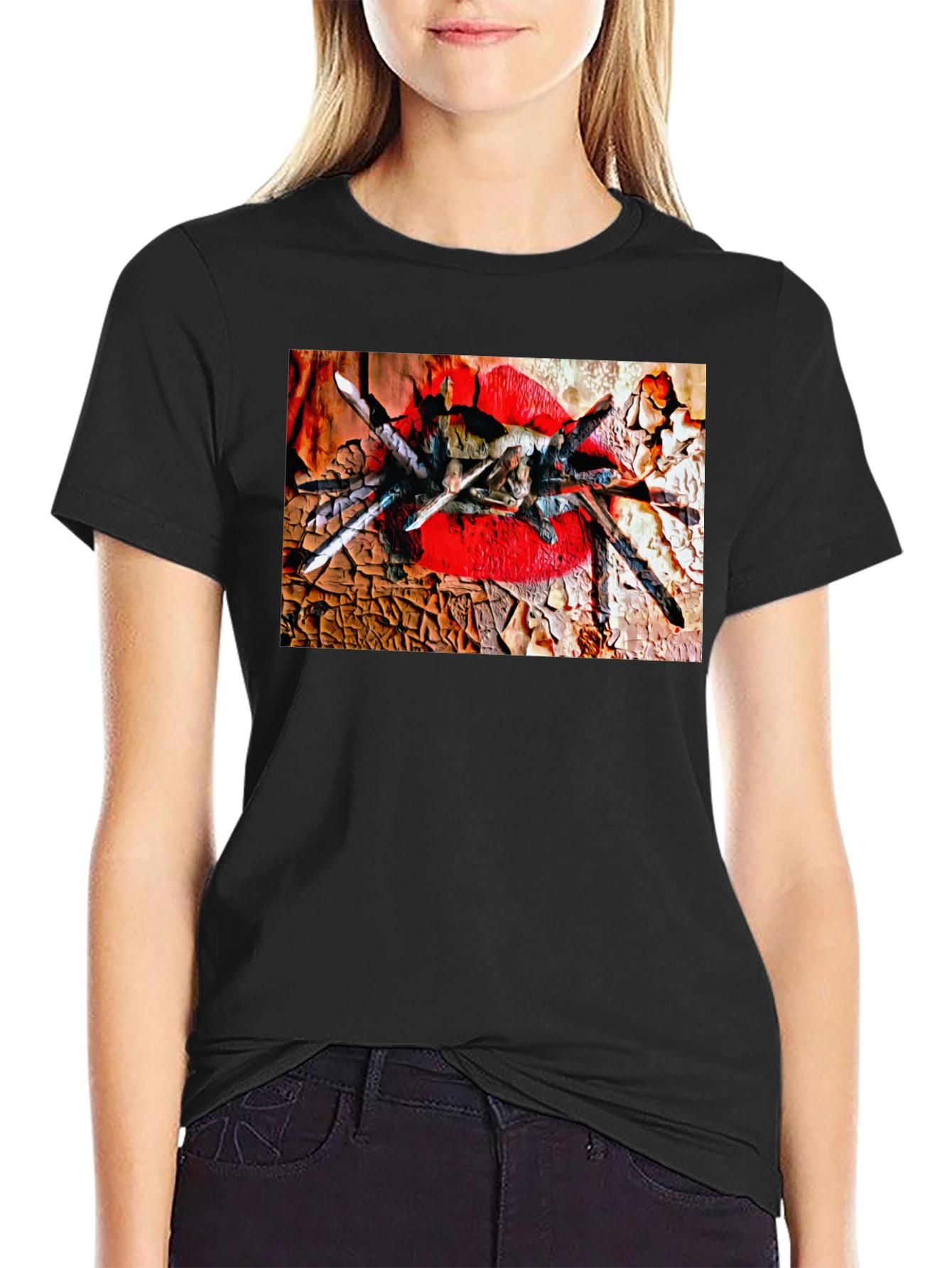 Black Tarantula Lips Graphic Black T-Shirt view 2