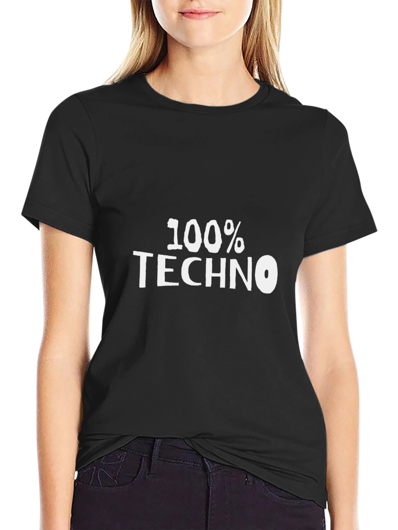 Black 100% Techno Black T-Shirt EDM Music Lover Tee view 2
