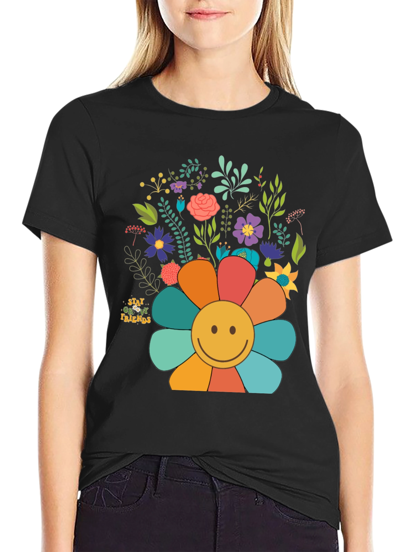 Black Groovy Flower Power Tee view 2