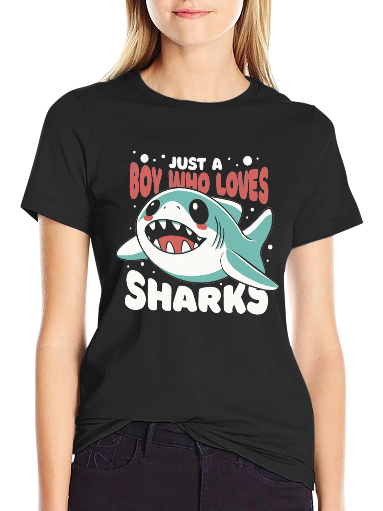 Black Boy Who Loves Sharks T-Shirt view 2