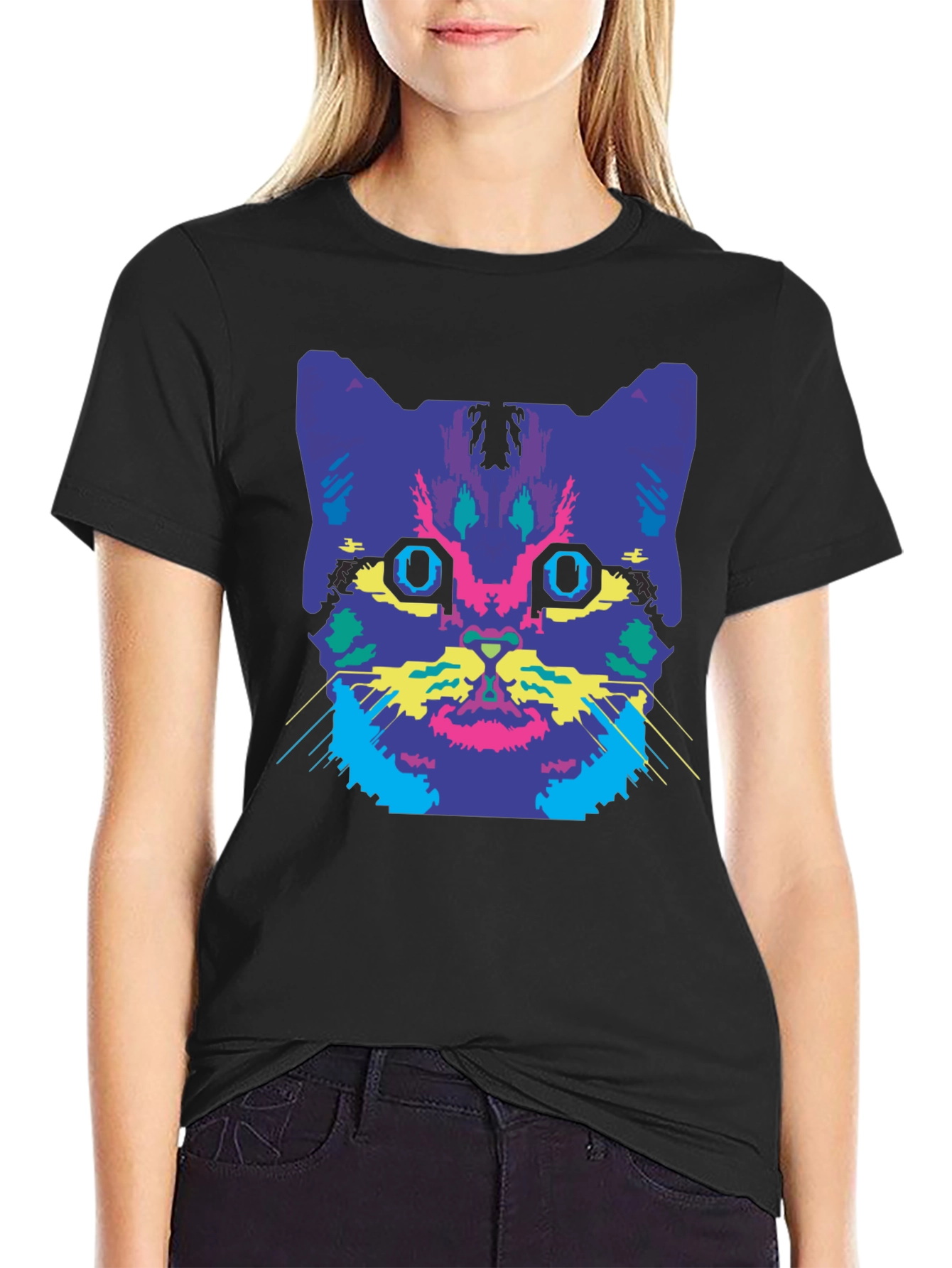 Black Vaporwave Cat Graphic Tee view 2