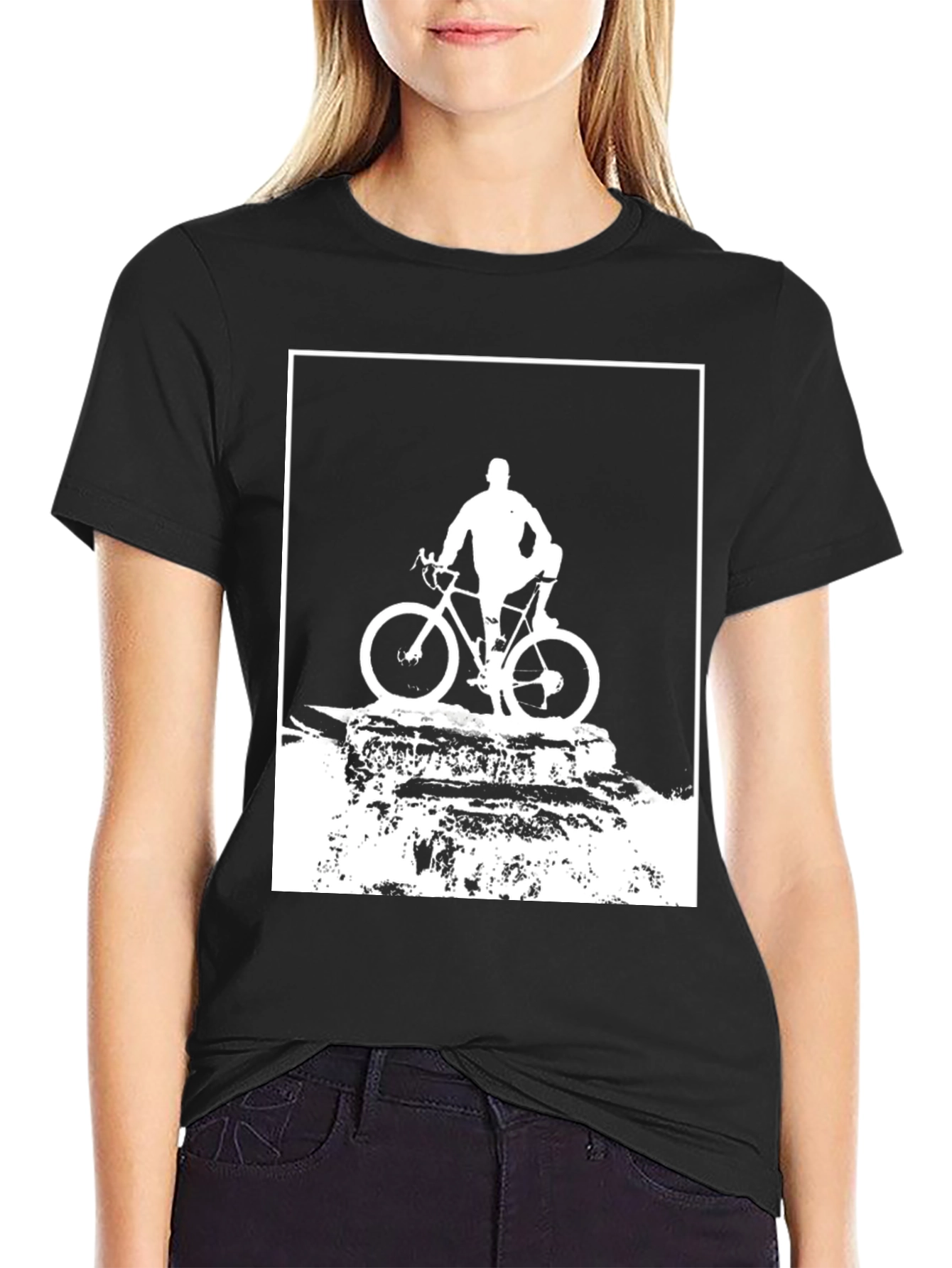 Black Cyclist Silhouette Graphic Tee - Black Cotton Blend view 2
