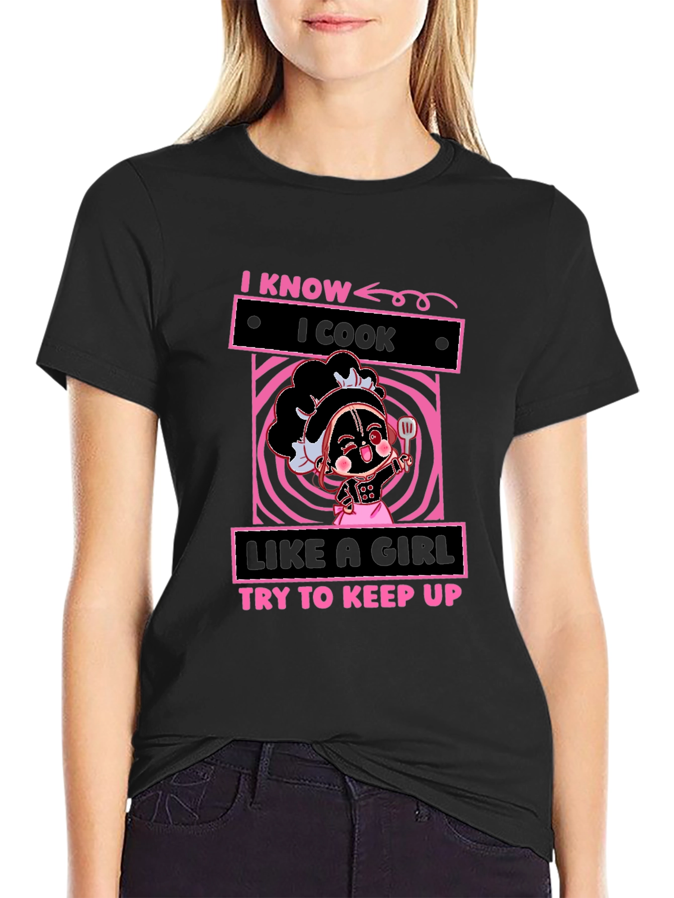 Black I Know I Cook Like A Girl T-Shirt view 2