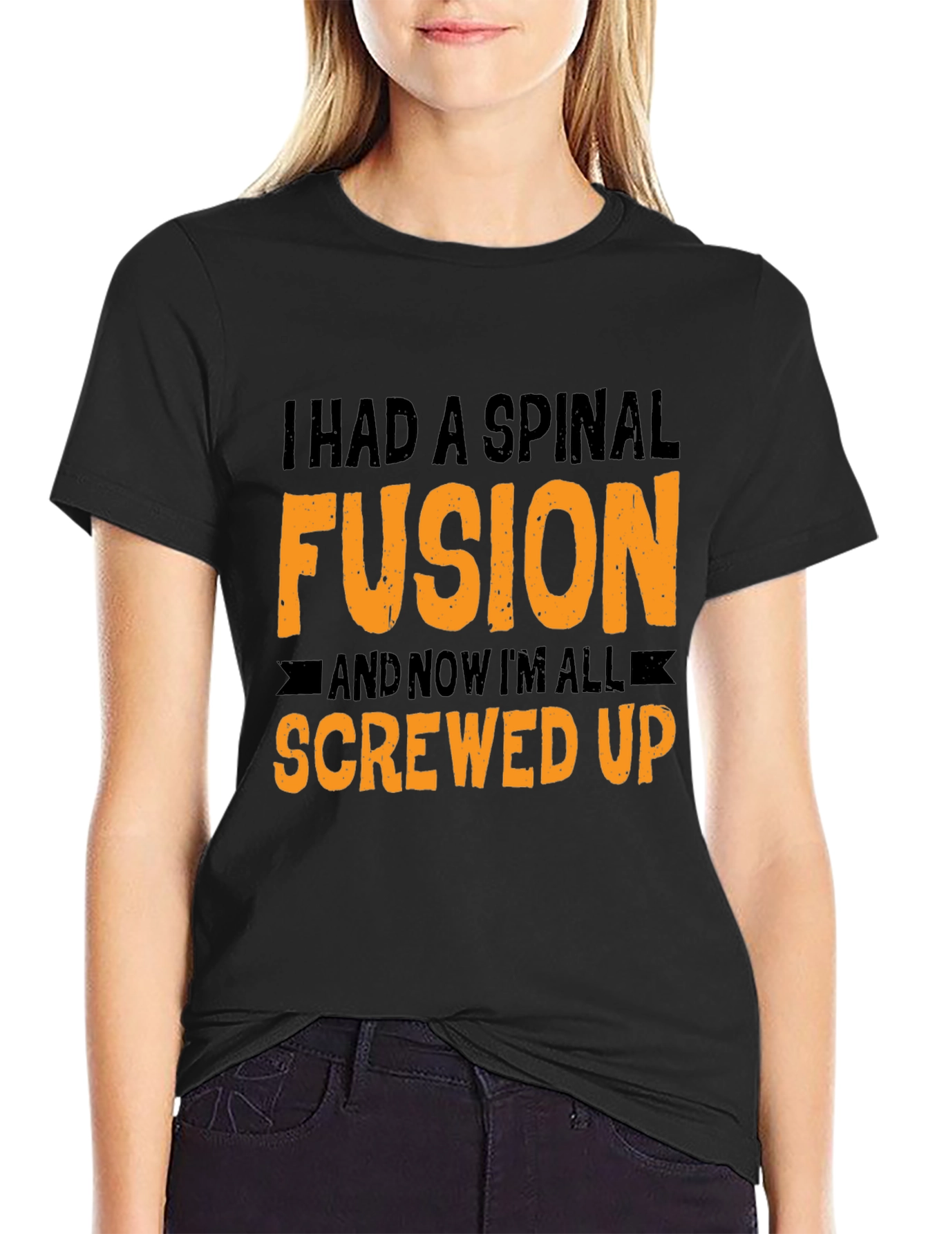 Black Spinal Fusion Graphic Tee - Funny Screw Up Humor view 2