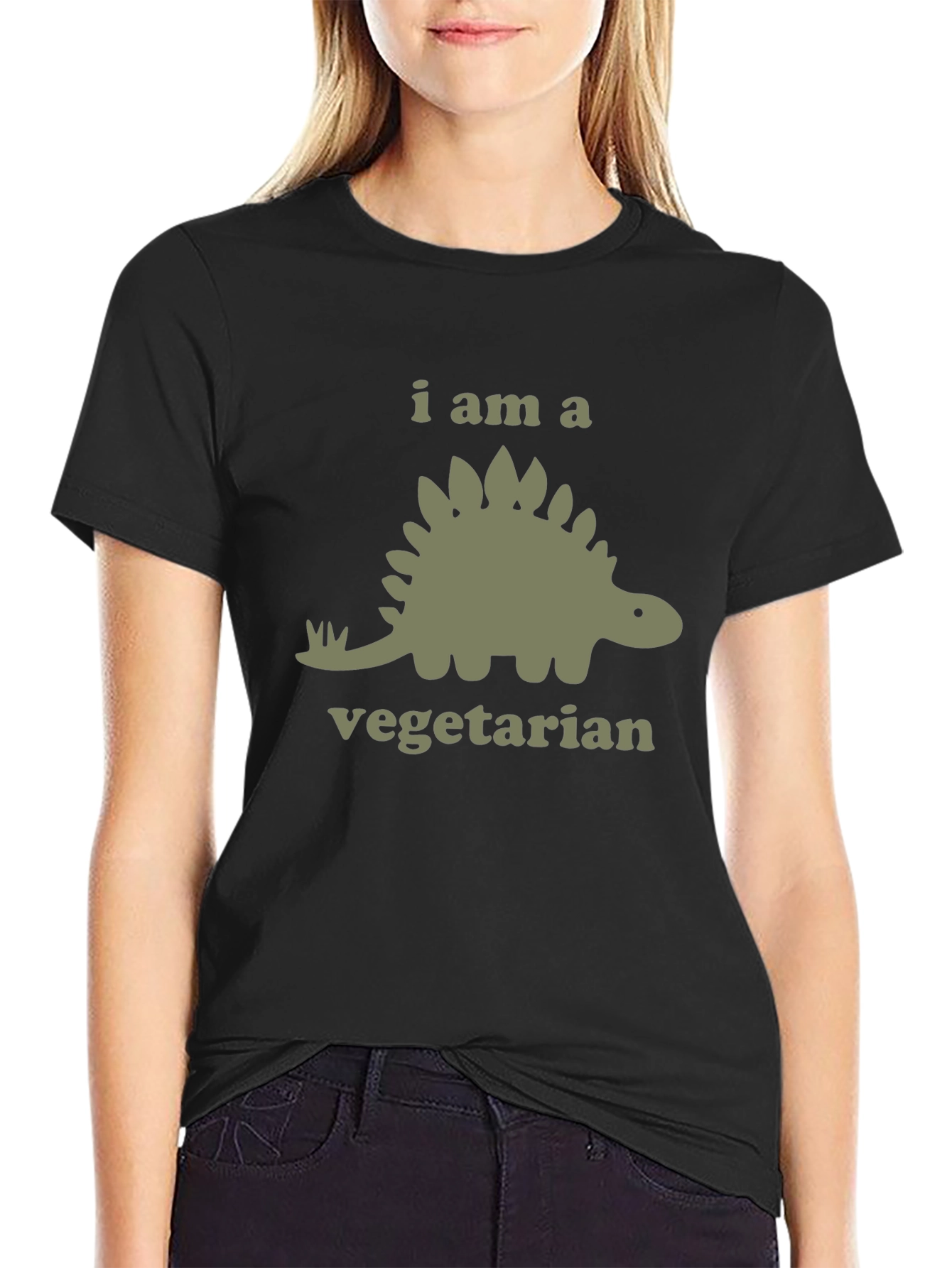 Black Vegetarian Dinosaur Graphic T-Shirt view 2