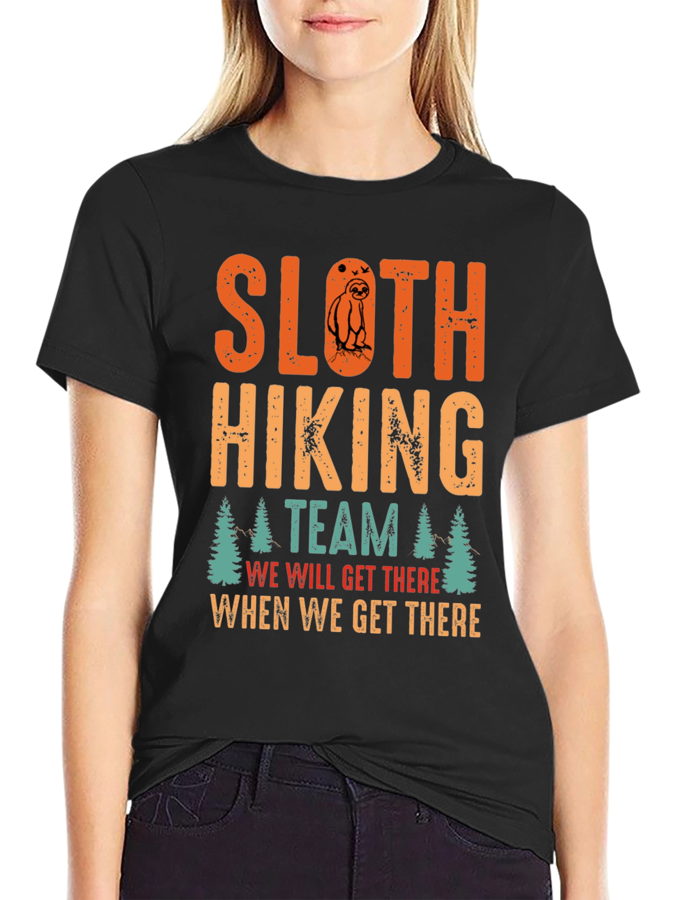 Black Sloth Hiking Team T-Shirt - Funny Adventure Tee view 2