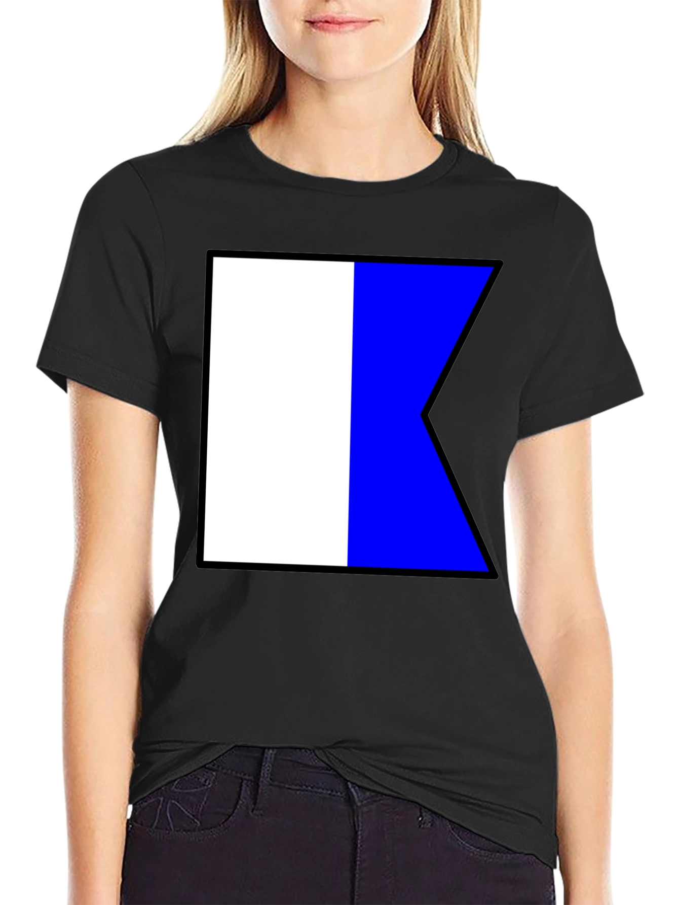 Black Nautical Flag K Black T-Shirt - Maritime Signal Tee view 2