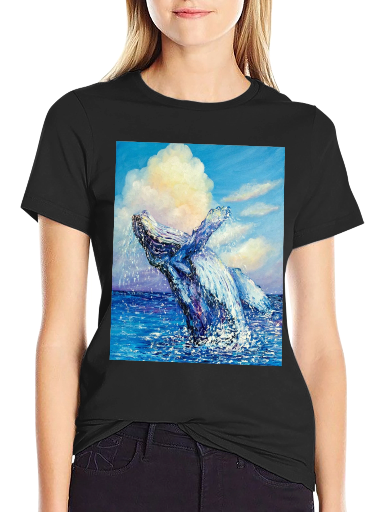 Black Whale Painting T-Shirt - Ocean Art view 2