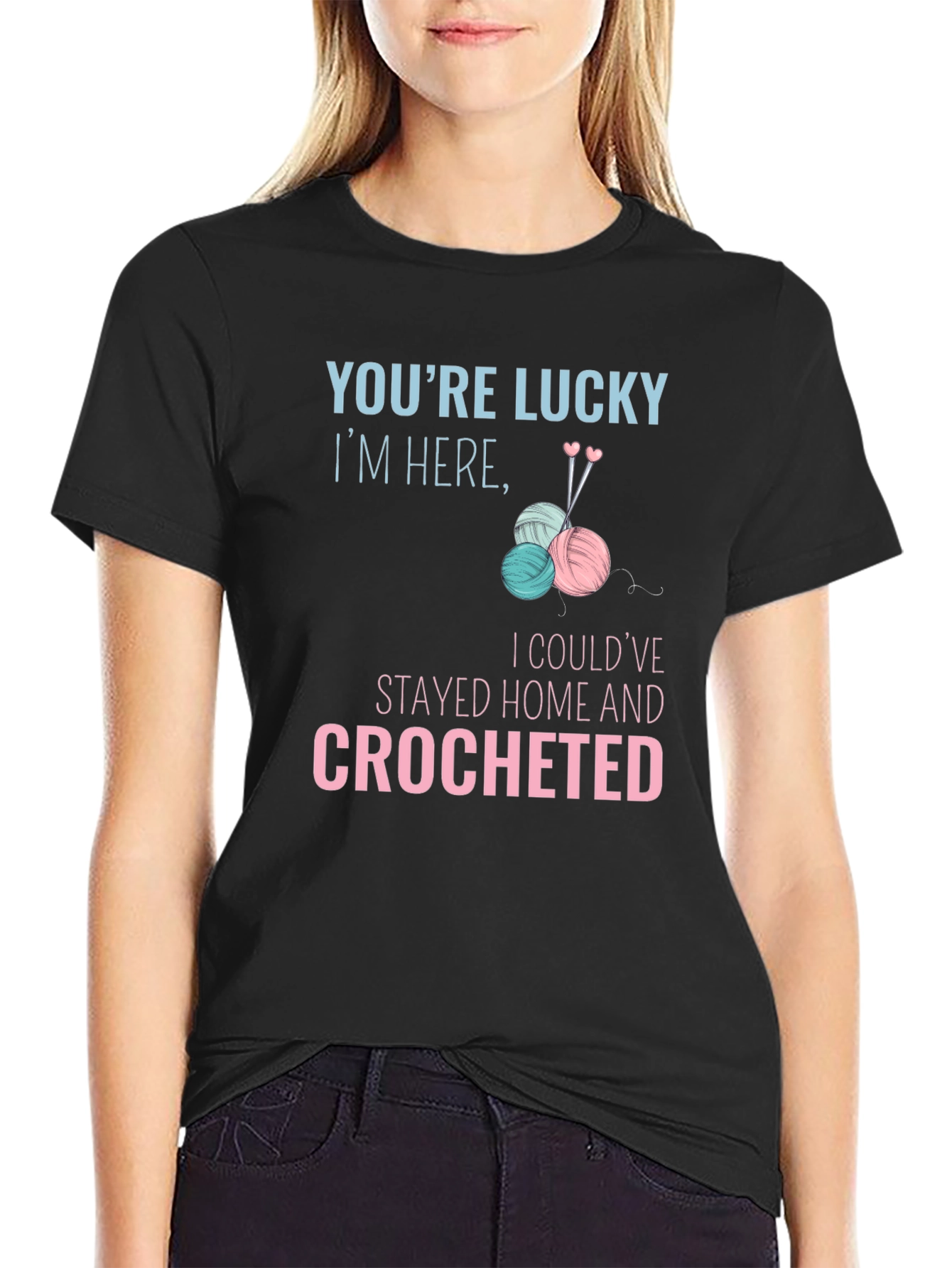 Black Lucky Crochet T-Shirt - Stay Home & Crochet view 2