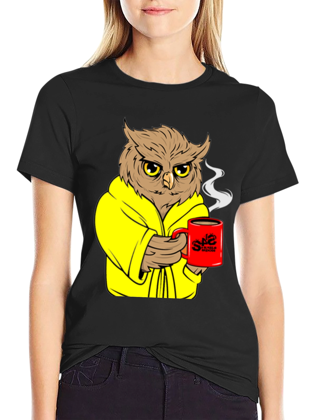 Black Owl in Robe Coffee T-Shirt view 2