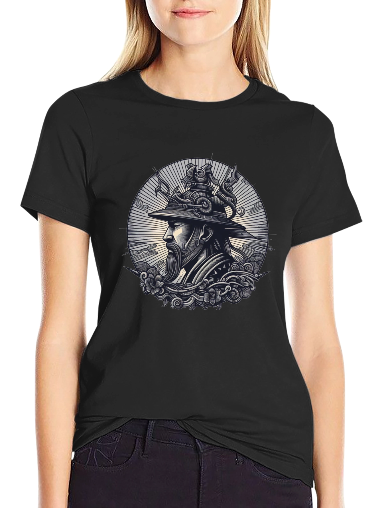 Black Samurai Graphic Print Black T-Shirt view 2
