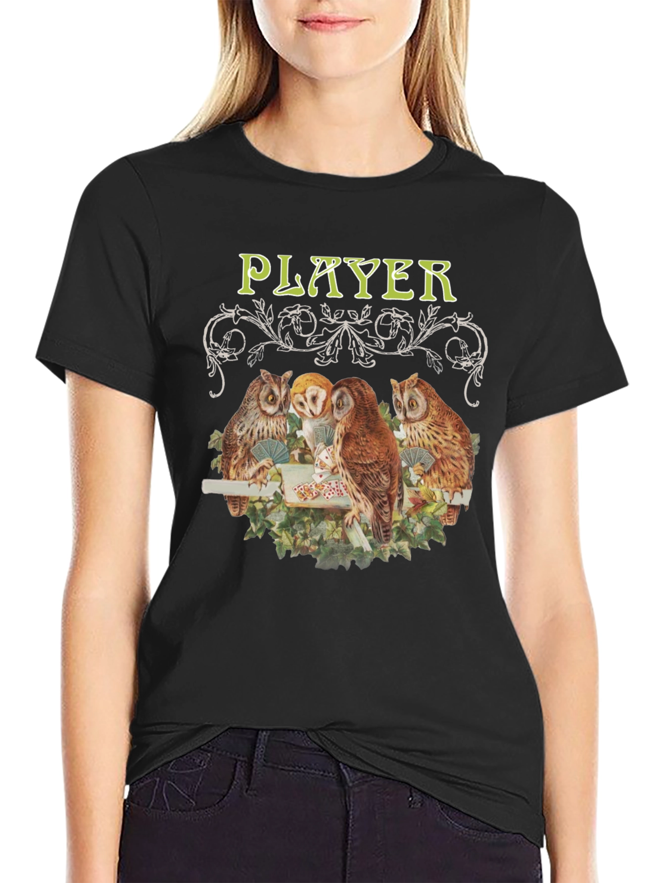Black Owl Player Graphic Tee - Novelty Design view 2