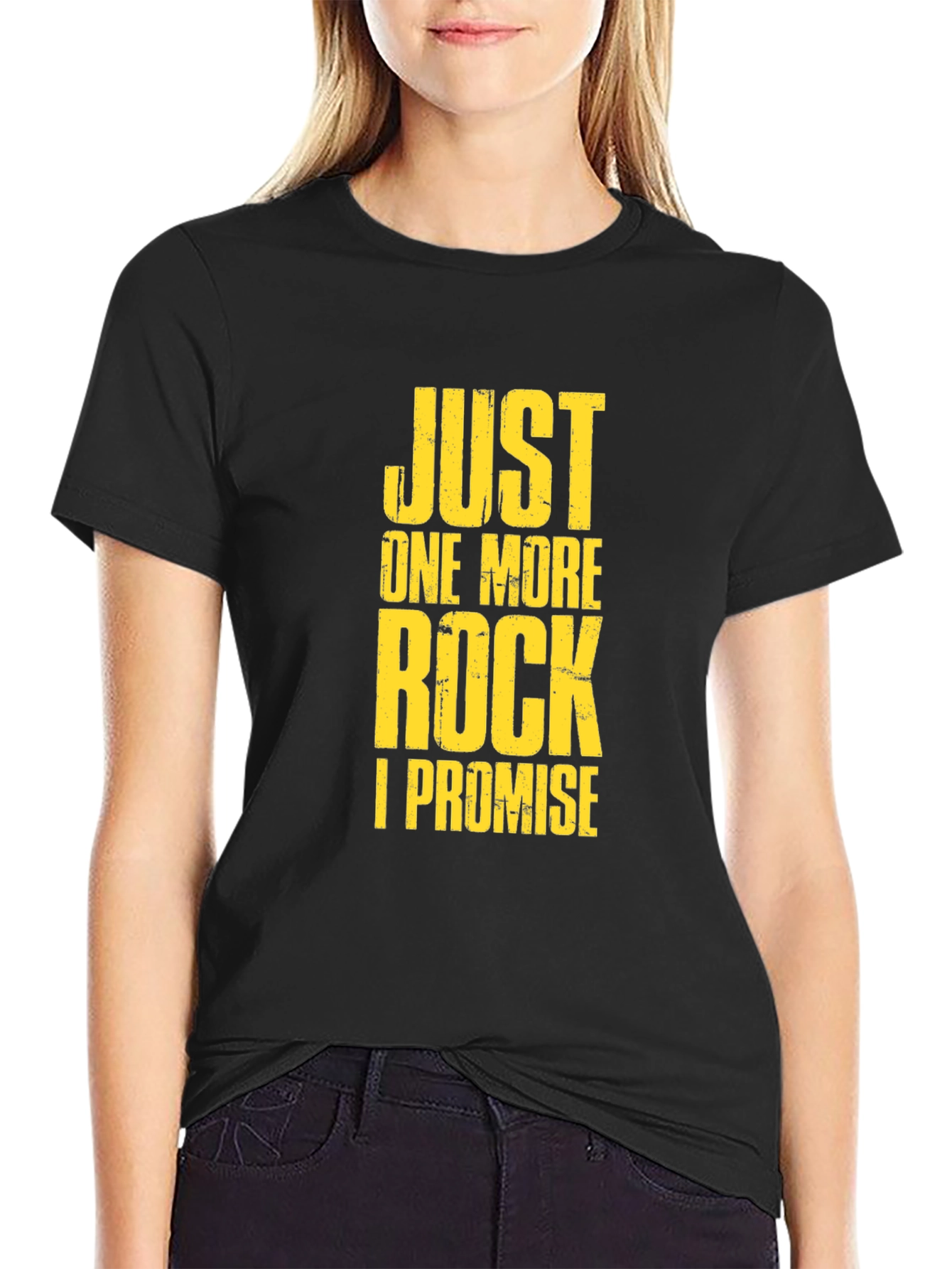 Black Just One More Rock T-Shirt - Funny Rock Lover Tee view 2