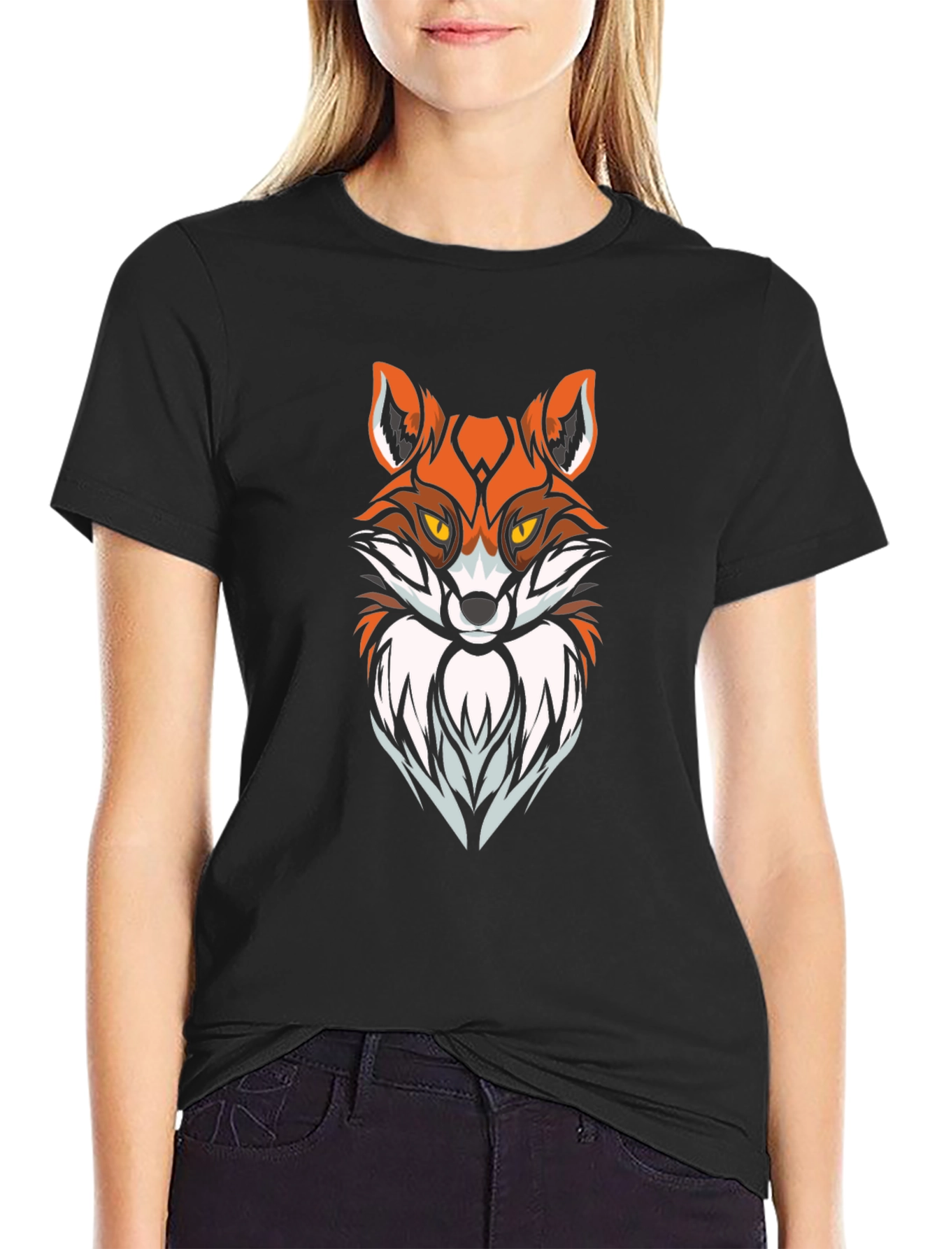 Black Cool Fox Graphic Print Black T-Shirt view 2