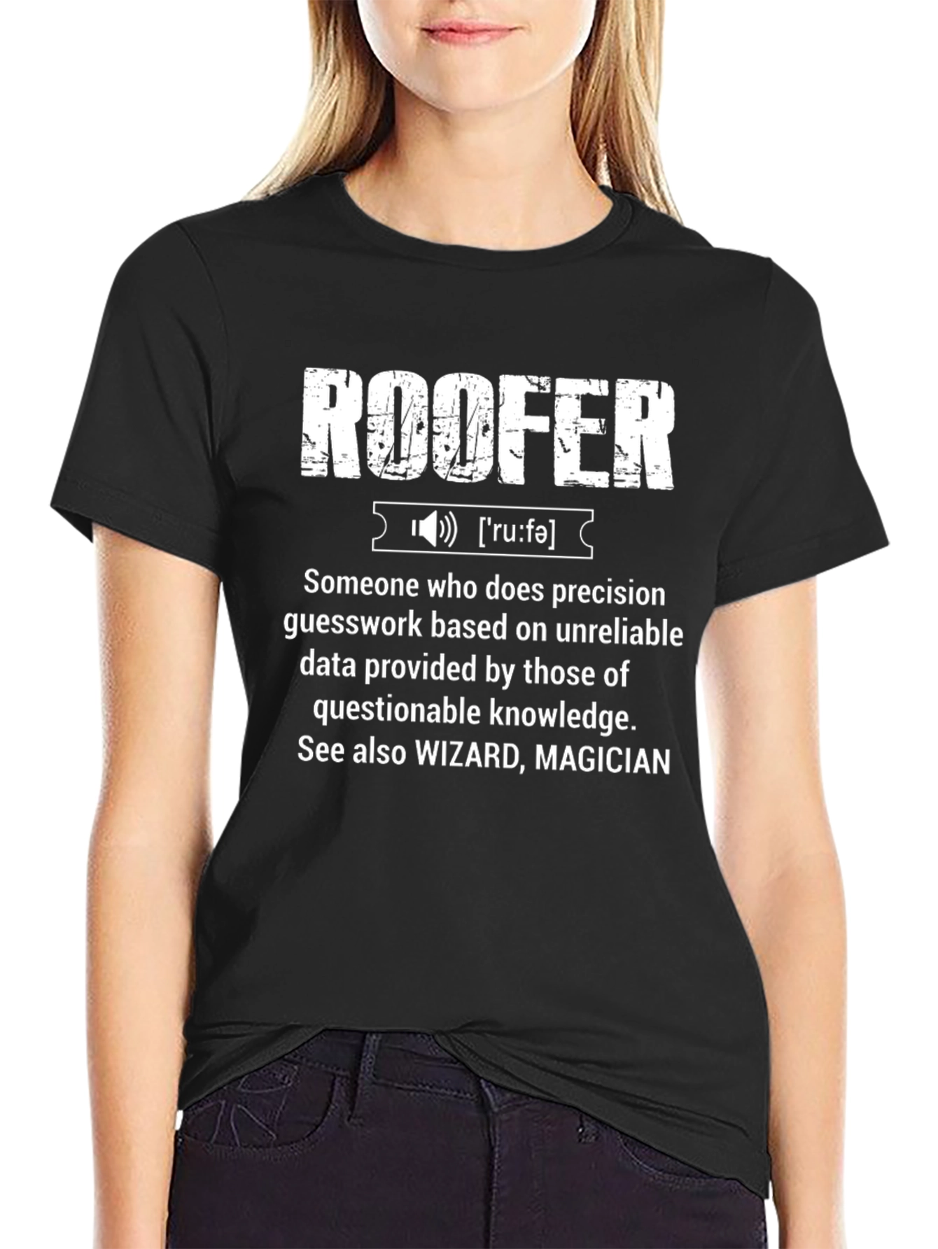 Black Roofer Definition Graphic T-Shirt view 2