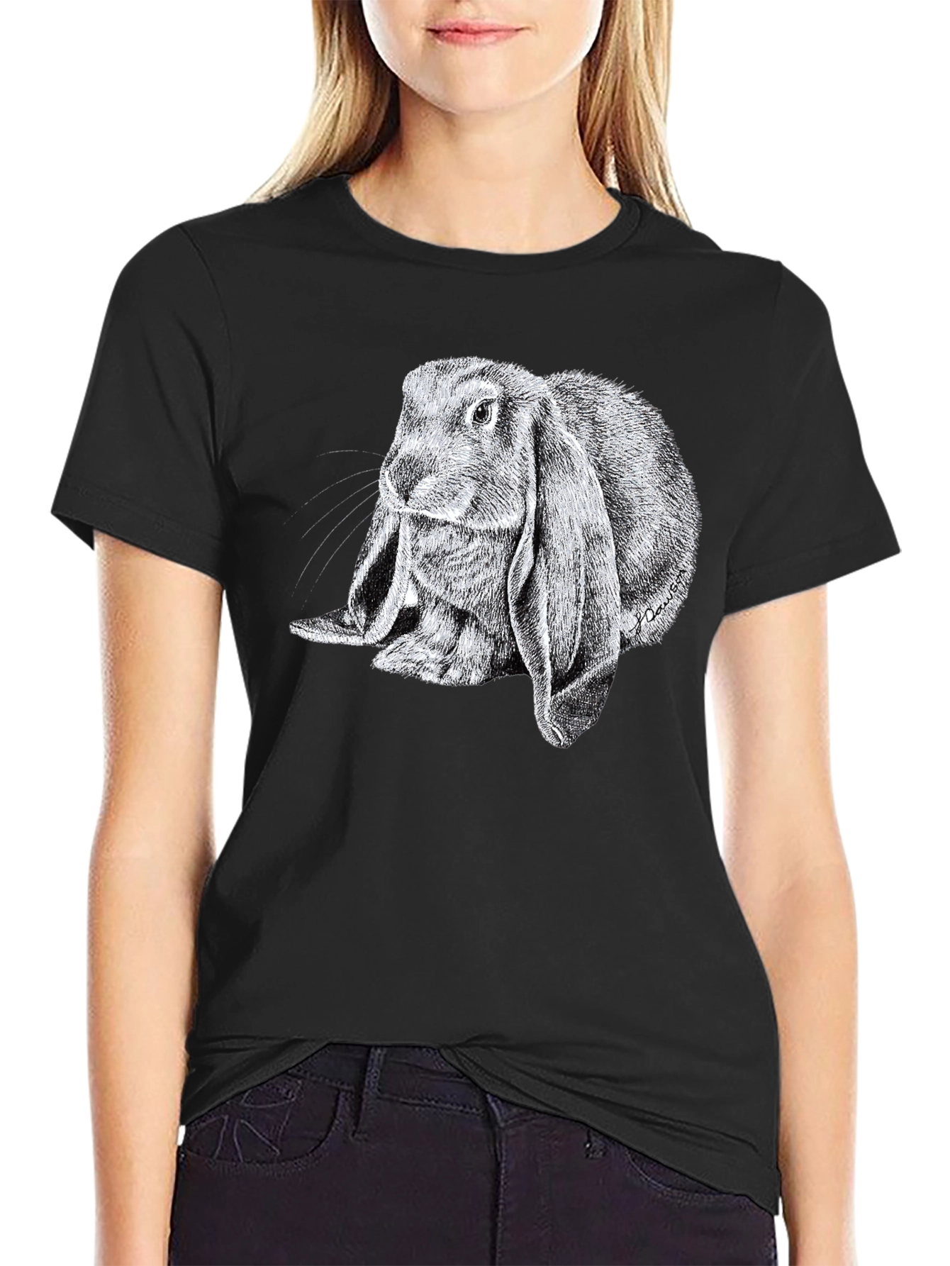 Black Rabbit Graphic Tee - Soft Black Cotton T-Shirt view 2