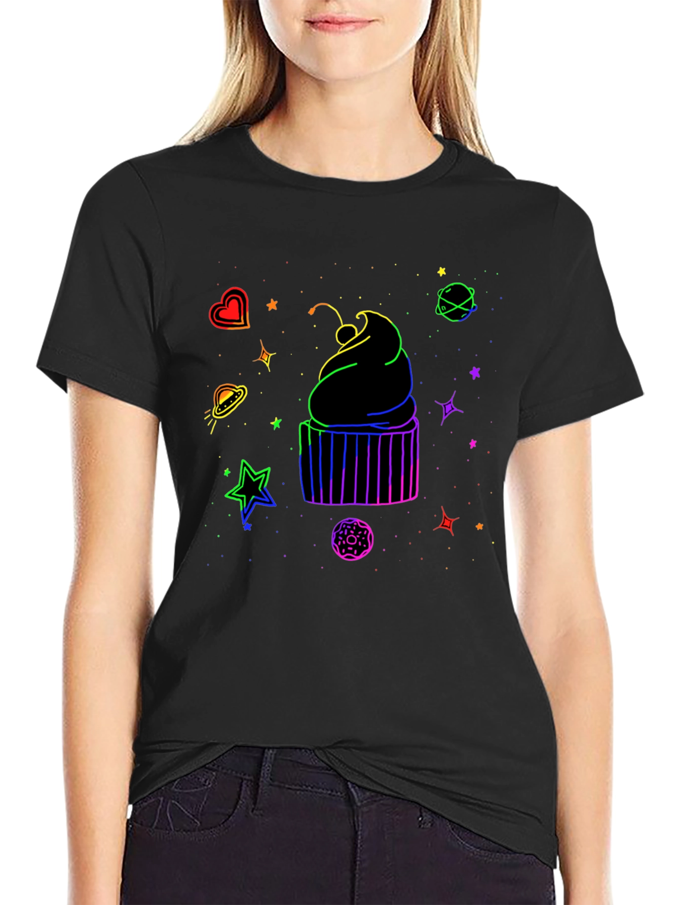 Black Cosmic Cupcake Graphic T-Shirt - Black view 2