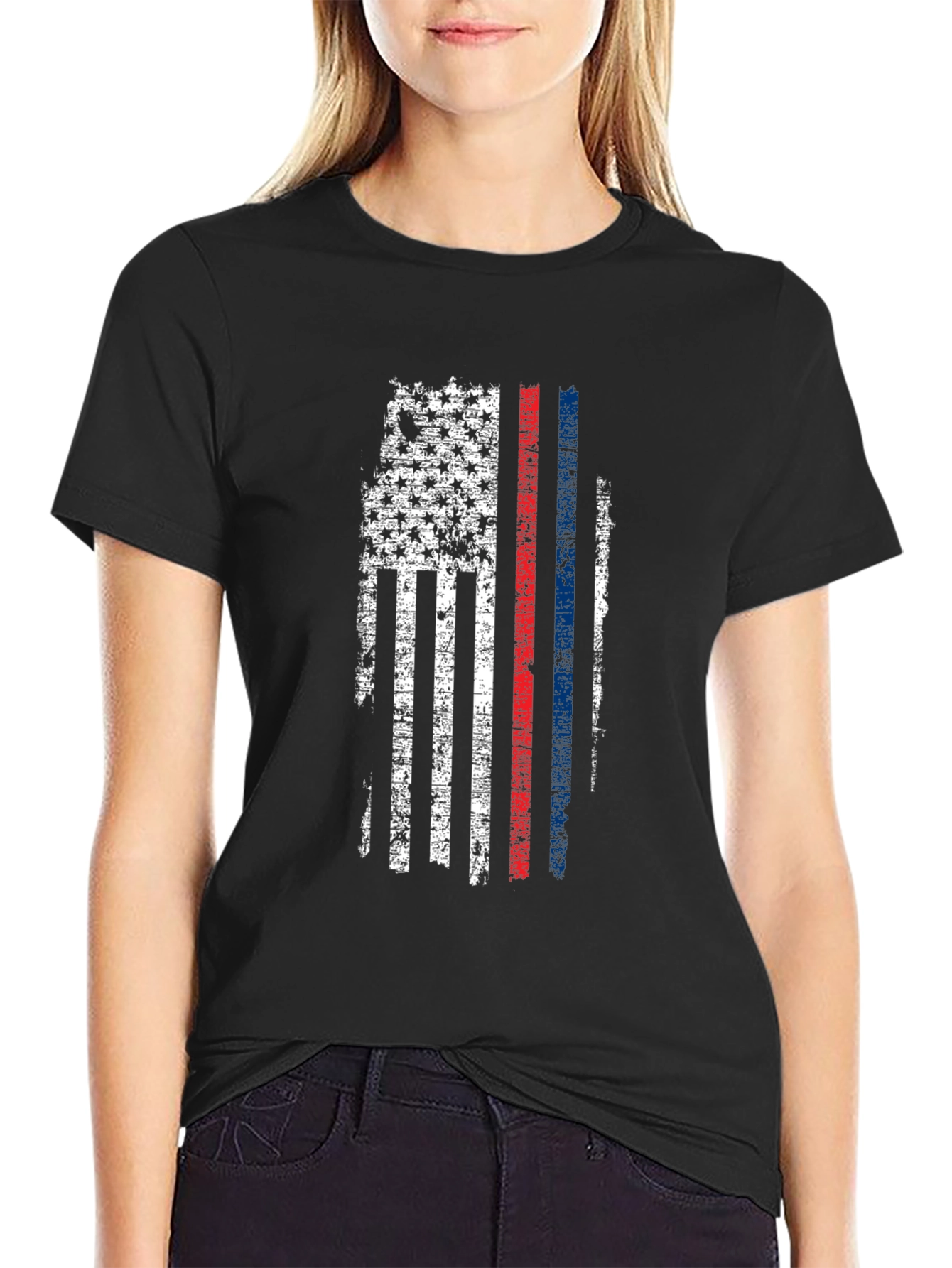 Distressed American Flag Thin Line T-Shirt - 2