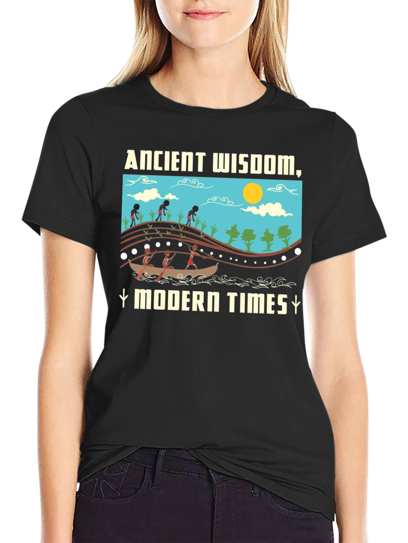 Black Ancient Wisdom Modern Times T-Shirt Black view 2