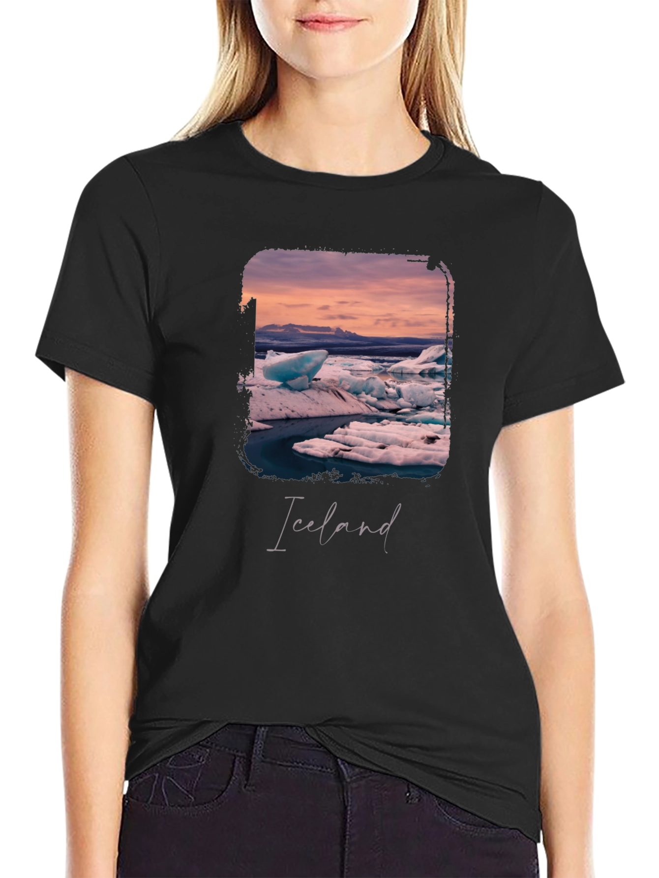Black Iceland Glacier Graphic Black T-Shirt view 2