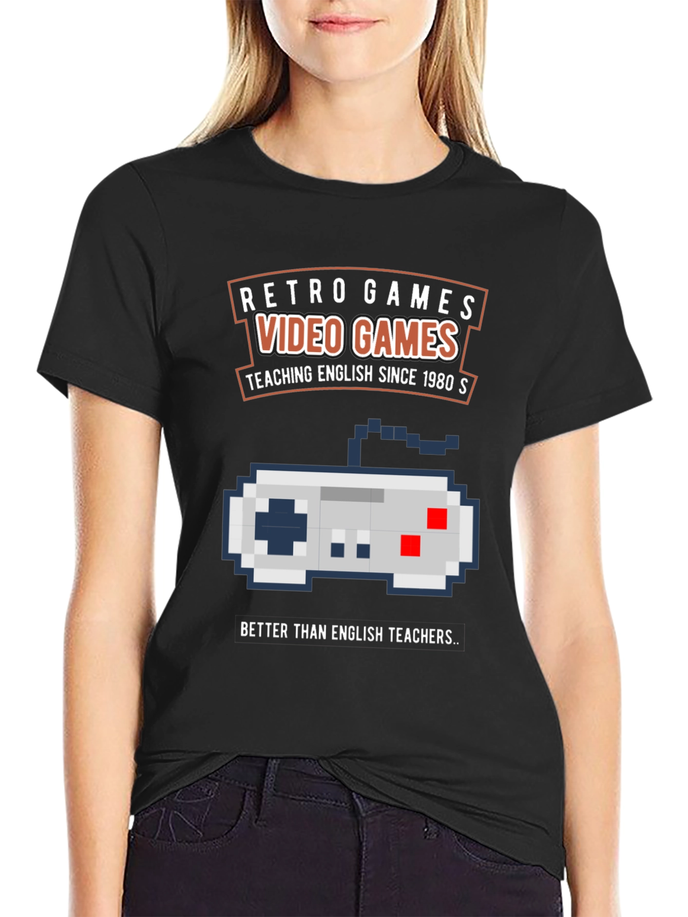 Black Retro Video Games T-Shirt - English Teacher view 2